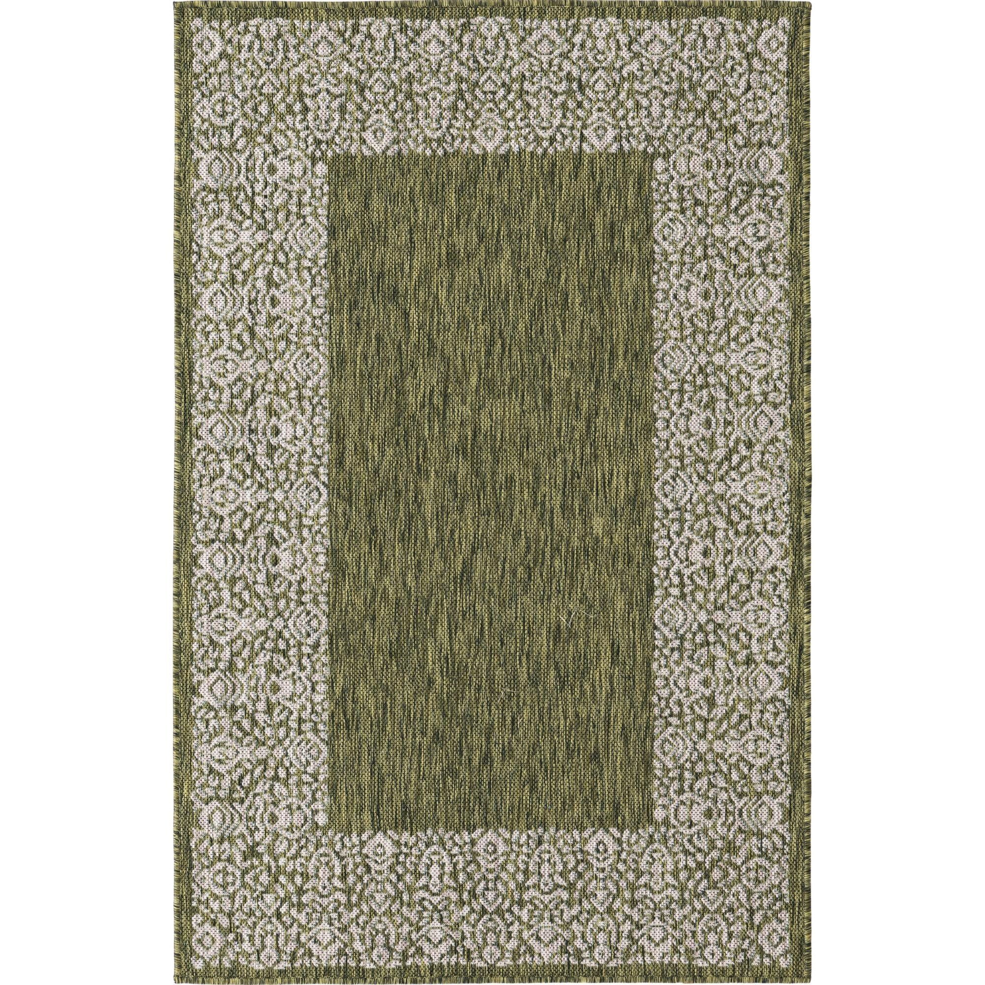 Unique Loom Floral Border Indoor/Outdoor Border Rug Green/Ivory 3' 3