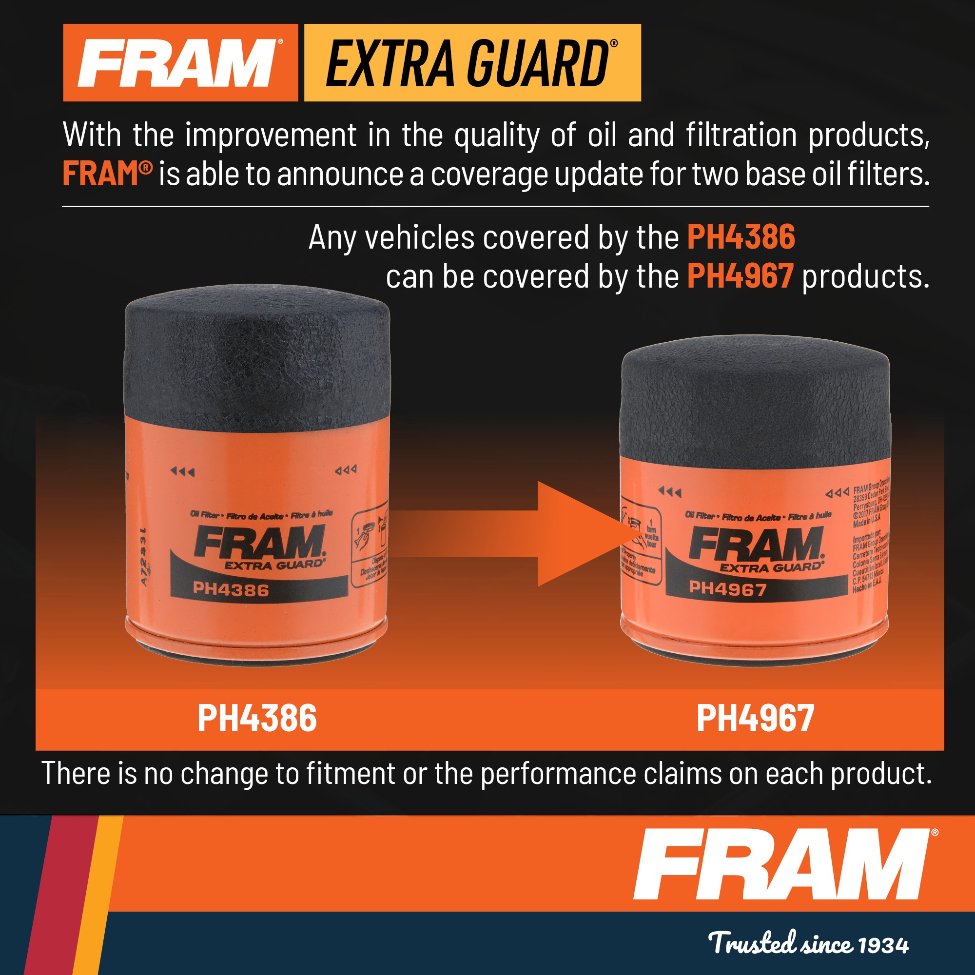FRAM Extra Guard Oil Filter, PH4967, 10K mile Filter for Lexus, Nissan