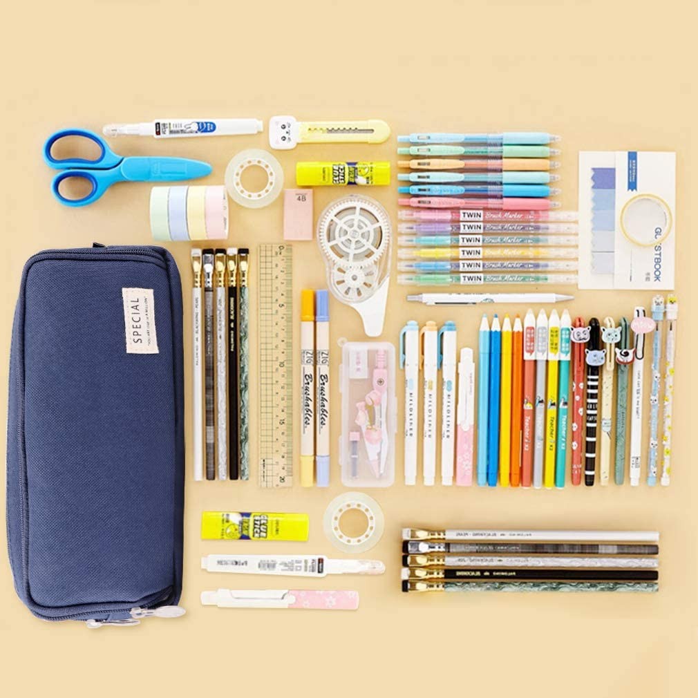 Zipper Pencil Case Large Capacity Pencil Pouch 3 Compartments