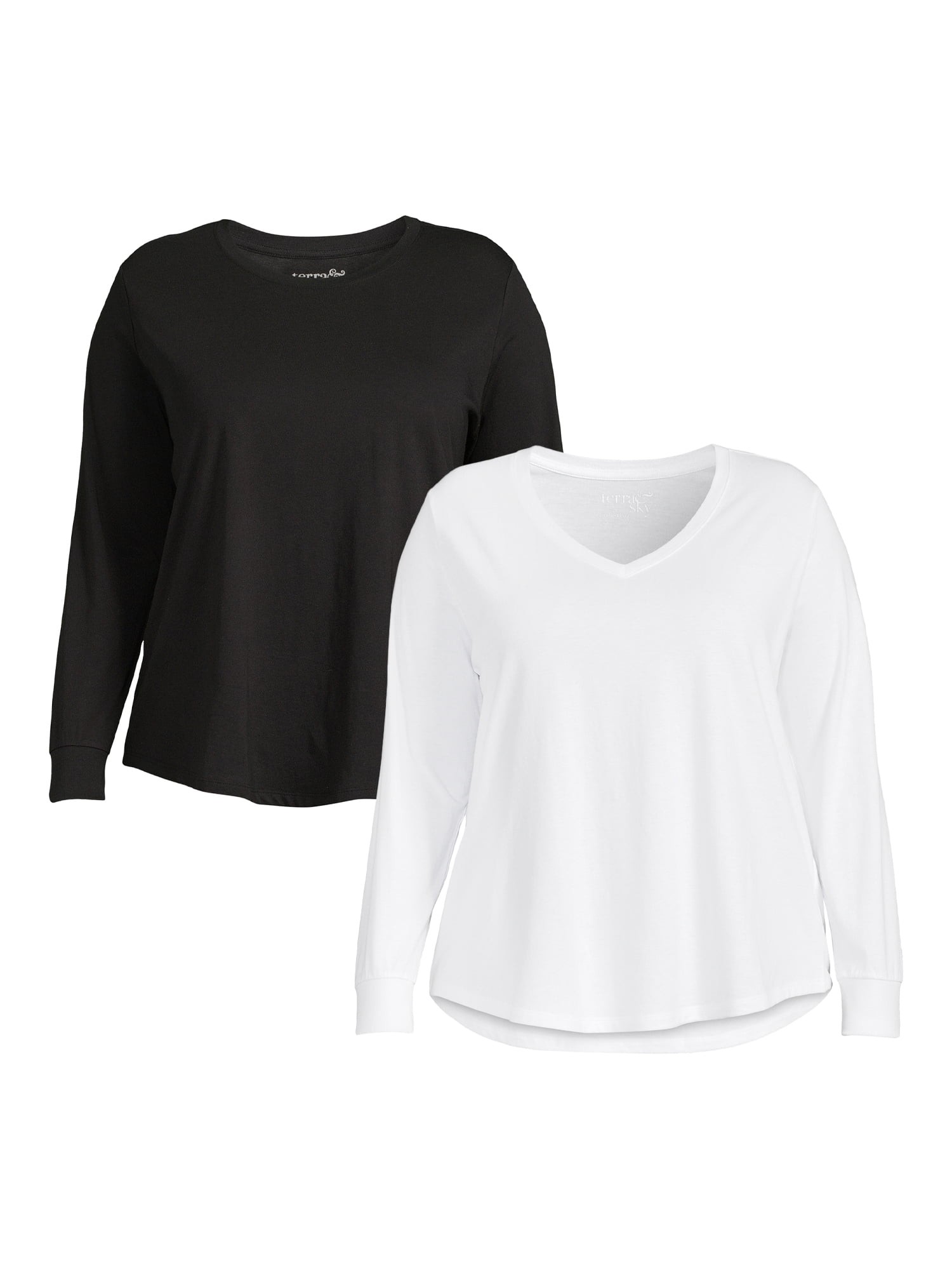 Terra & Sky Women's Plus Size Long Sleeve Waffle T-Shirt, 2-Pack 