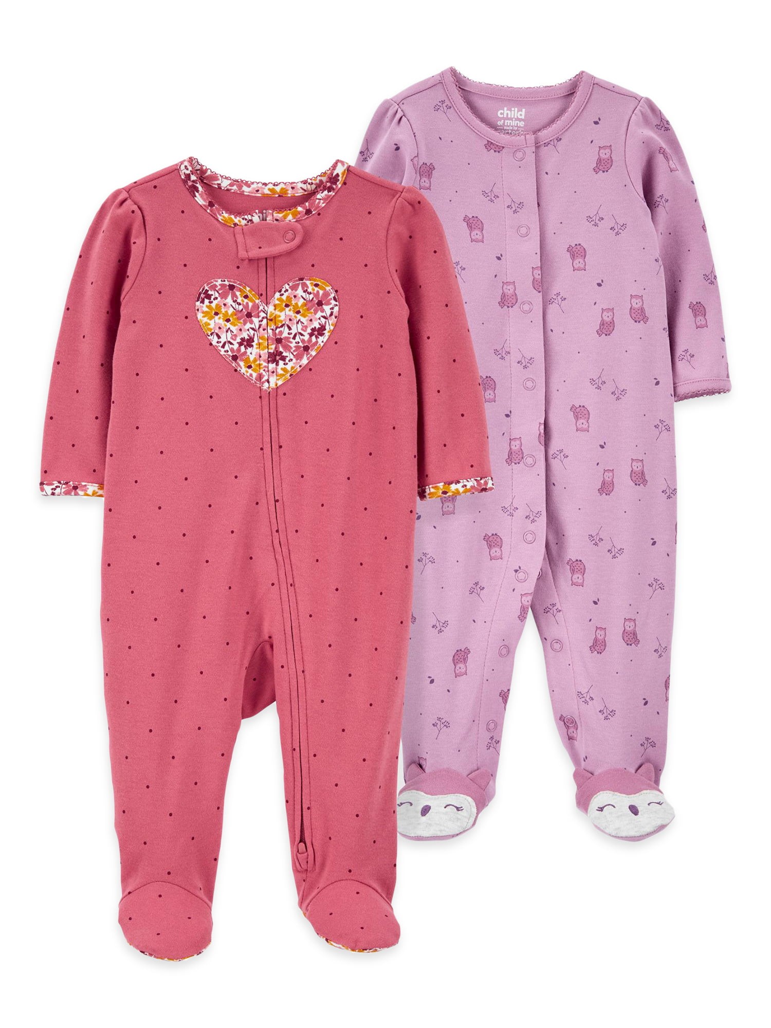 Wonder Nation Newborn Baby Girl Sleep and Play Pajamas, 3-Pack, Preemie-6/9  Months