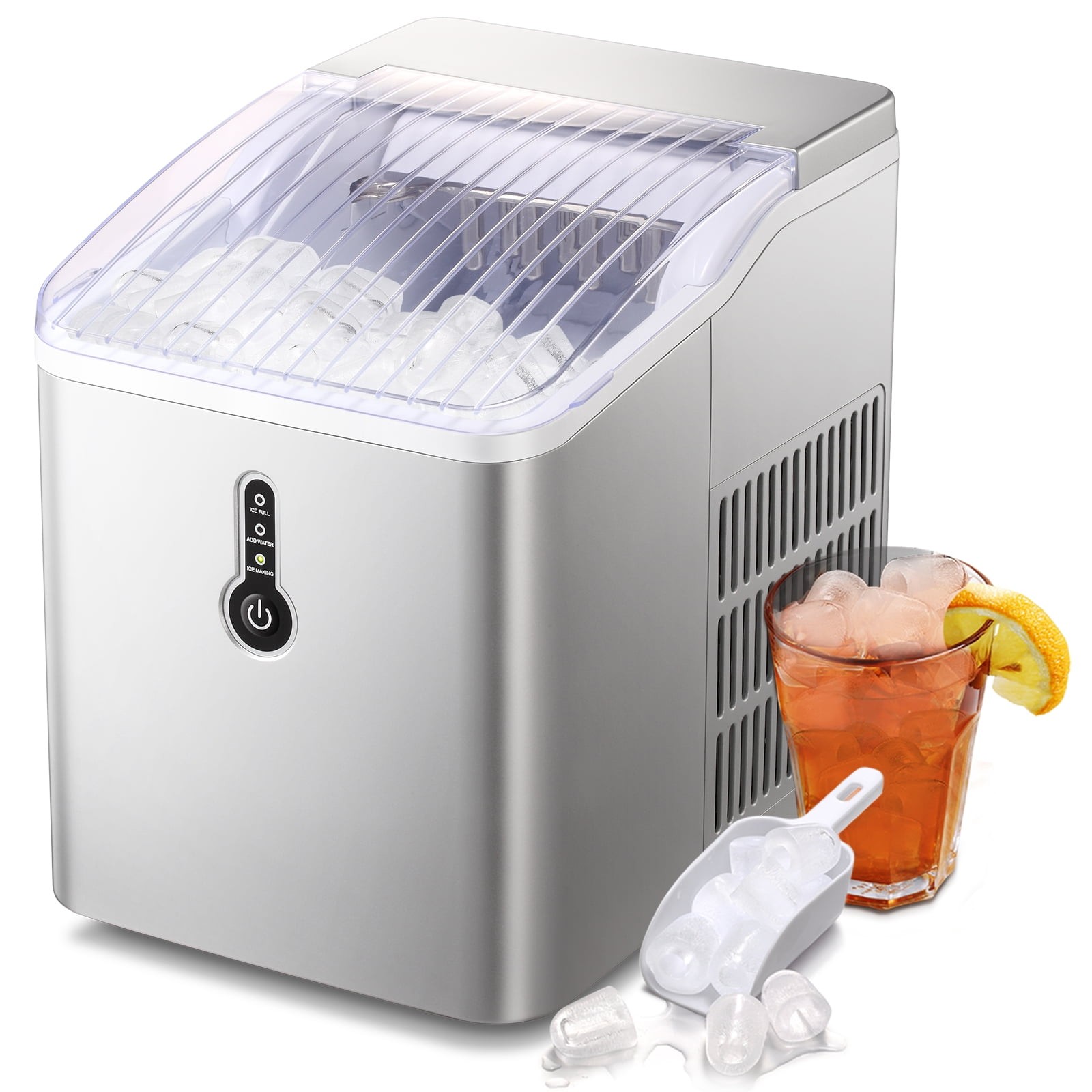 Auseo Portable Ice Maker Countertop, 9Pcs/8Mins, 26lbs/24H, Self-Clean