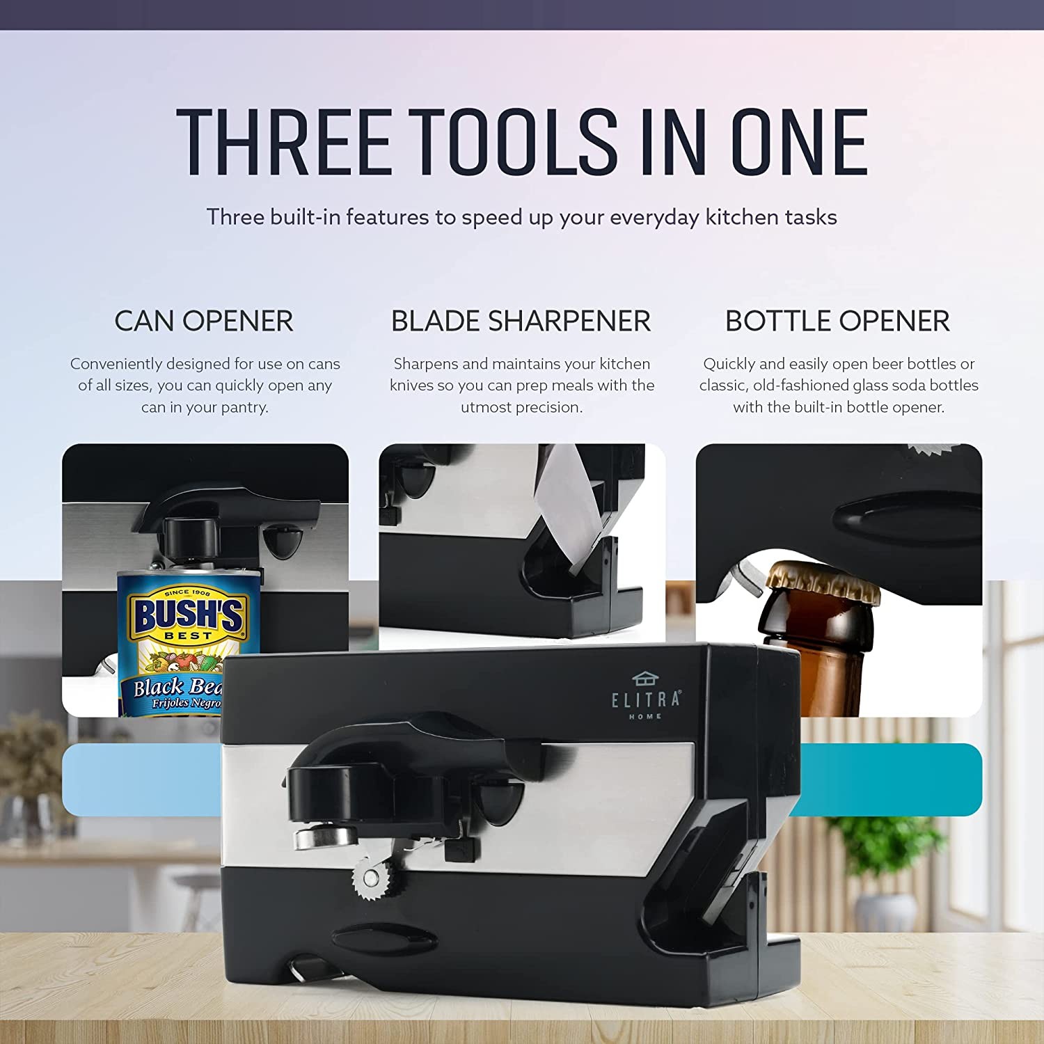 Elitra 3 in 1 Under the Electric Can Opener, Blade Sharpener