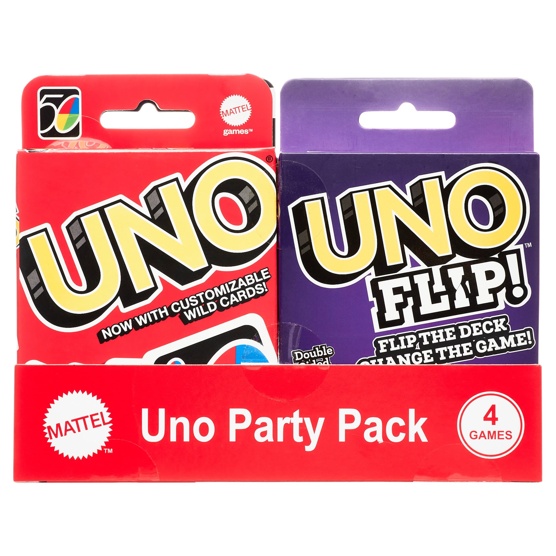 2 pack) UNO Party Pack of 4 Card Games for Kids & Adults Featuring UNO,  DOS, UNO Flip & UNO Dare 