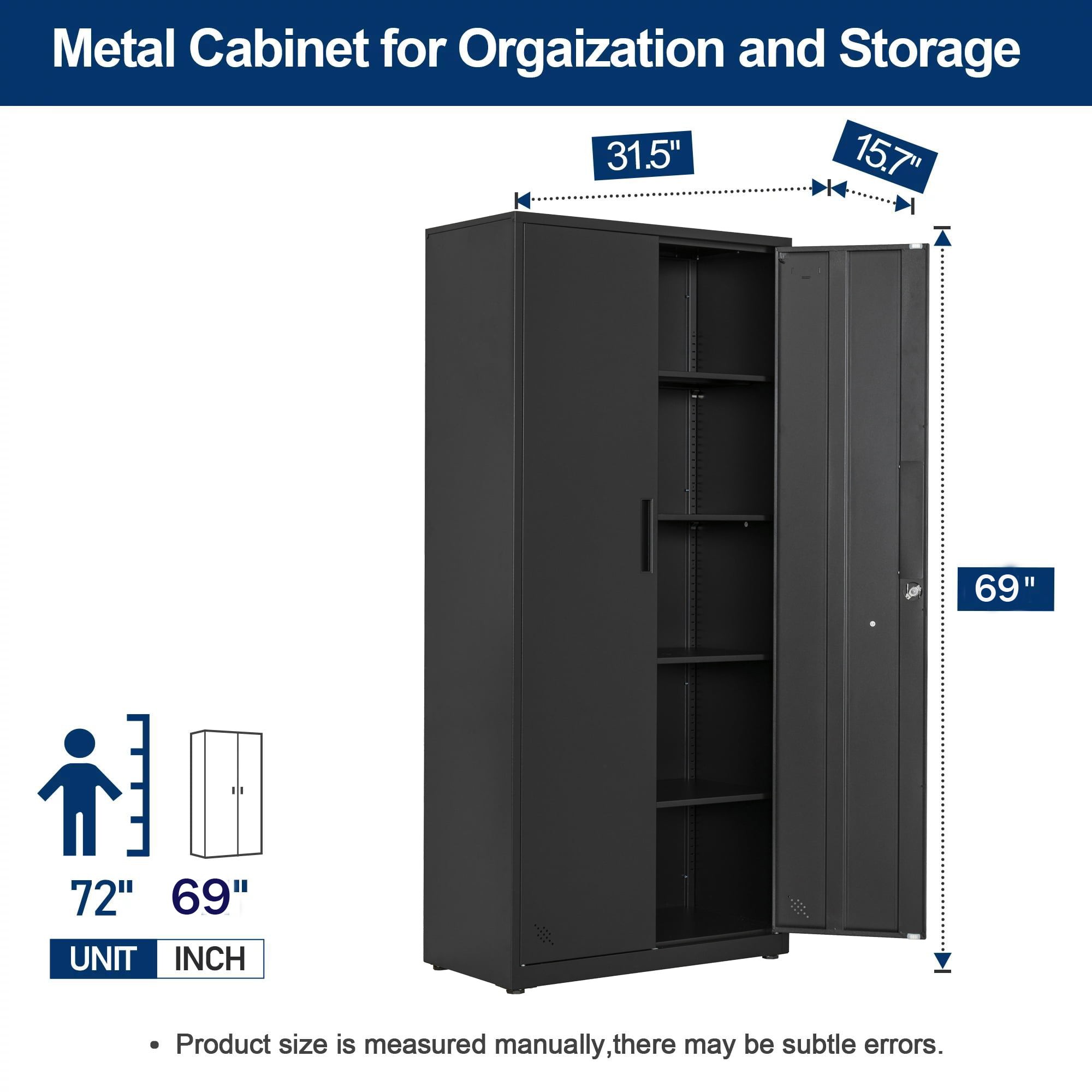 WORKPRO Storage Cabinet, Metal Garage Cabinets with Doors and Shelves, Tall  Locking Steel Cabinet for Tools, Office, Home, Shops, Black, 71 H x  31-1/2 W x 15-3/4 D, 900 lbs Load Capacity (