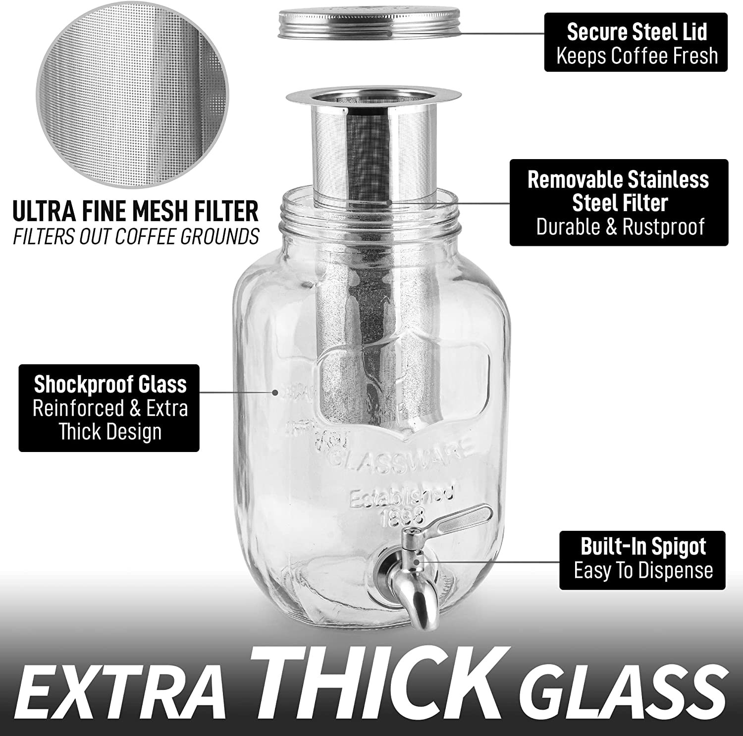 Zulay Kitchen Cold Brew Coffee Maker, Pitcher, and Tea Infuser Glass