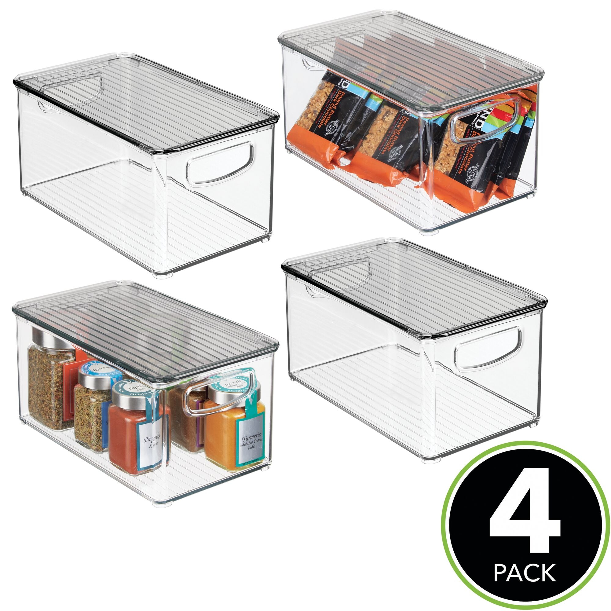 mDesign Plastic Deep Kitchen Storage Bin Box with Lid/Handles, 6 Pack, Clear