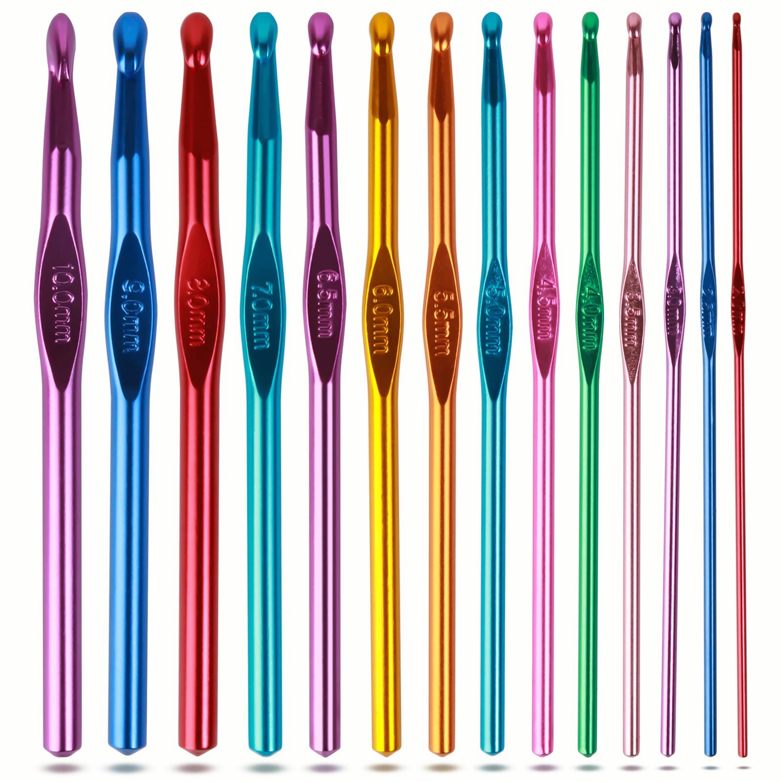 Yarniss 14 Size Crochet Hooks Set,MultiColor,2mm(B)-10mm(N) Ergonomic  Crochet Hooks with Case for Arthritic Hands, Extra Long Crochet Needles