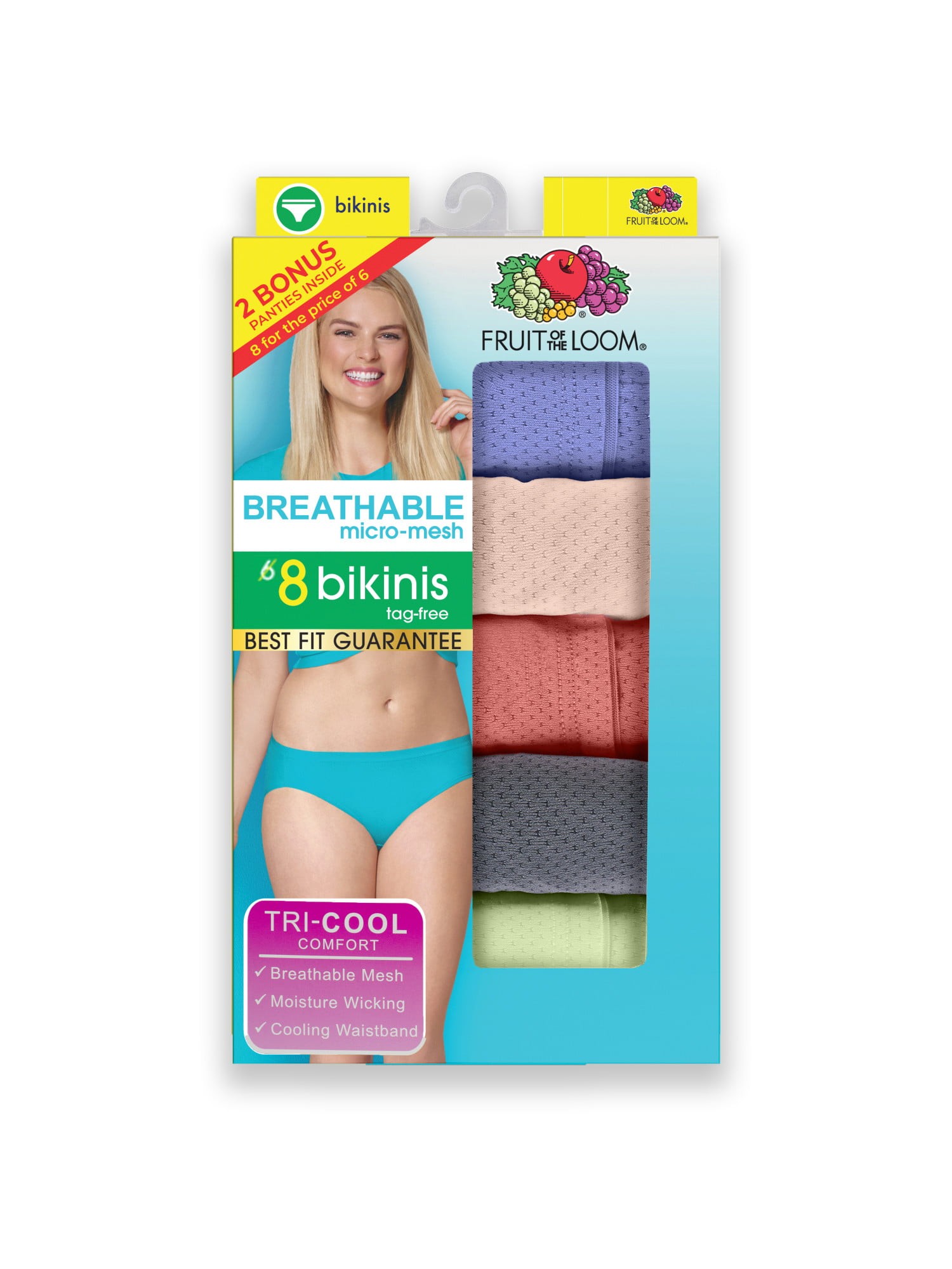 Fruit of the Loom Women's Breathable Cotton-Mesh Bikini Underwear