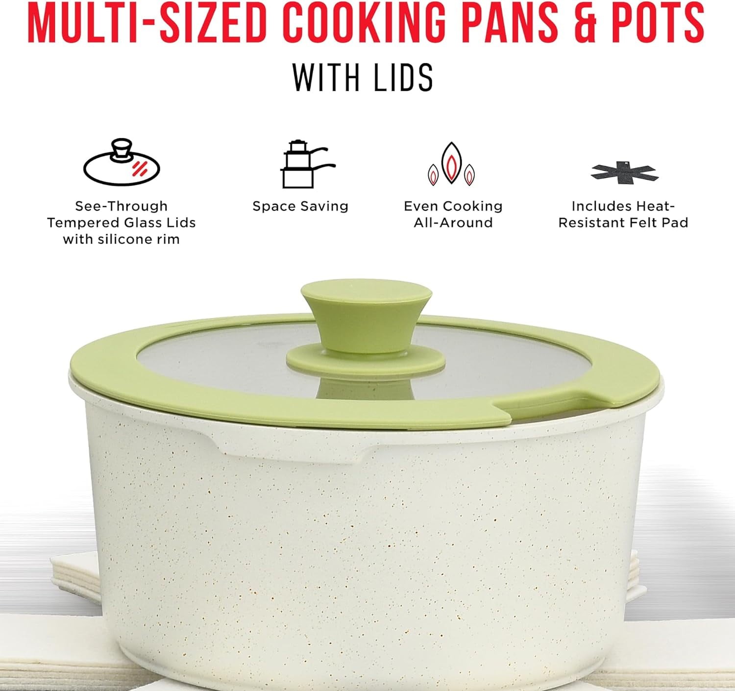 BakkenSwiss Detachable 15Piece Cookware Set Granite NonStick Eco