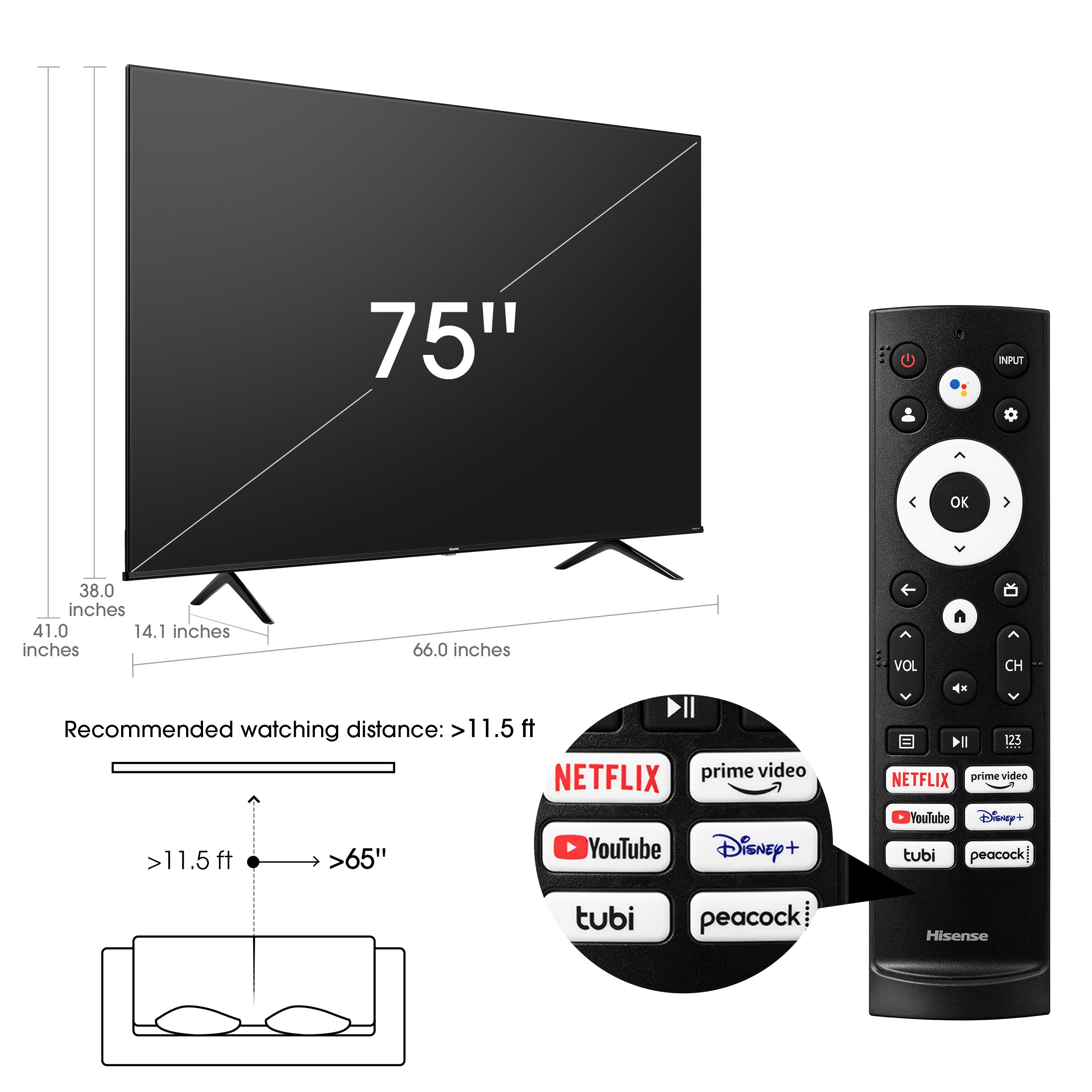 Hisense 75-Inch Class A6 Series Dolby Vision HDR 4K UHD Google Smart TV ...