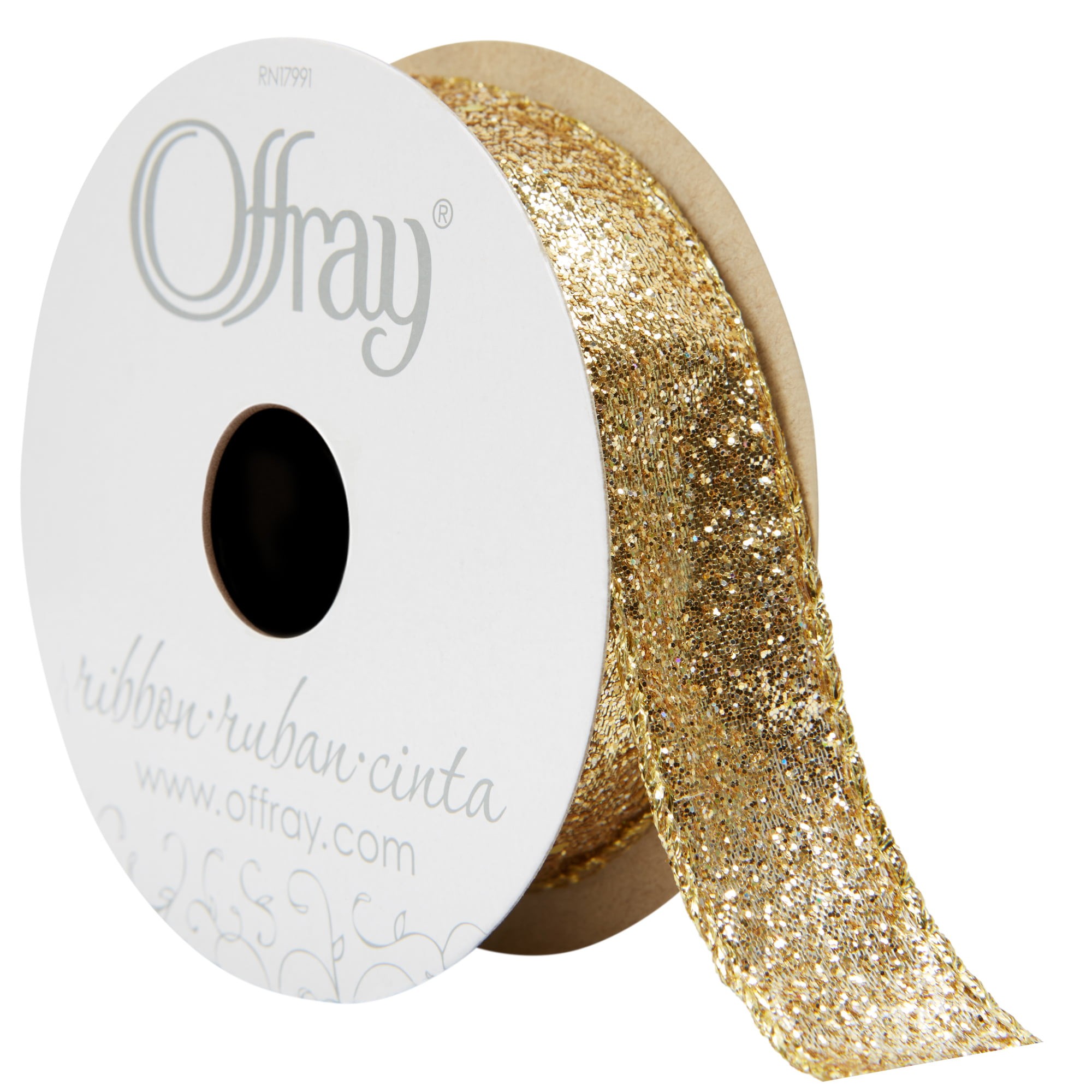Offray Ribbon, Metallic Gold 1 1/2 inch Wired Edge Metallic Ribbon, 9 feet  