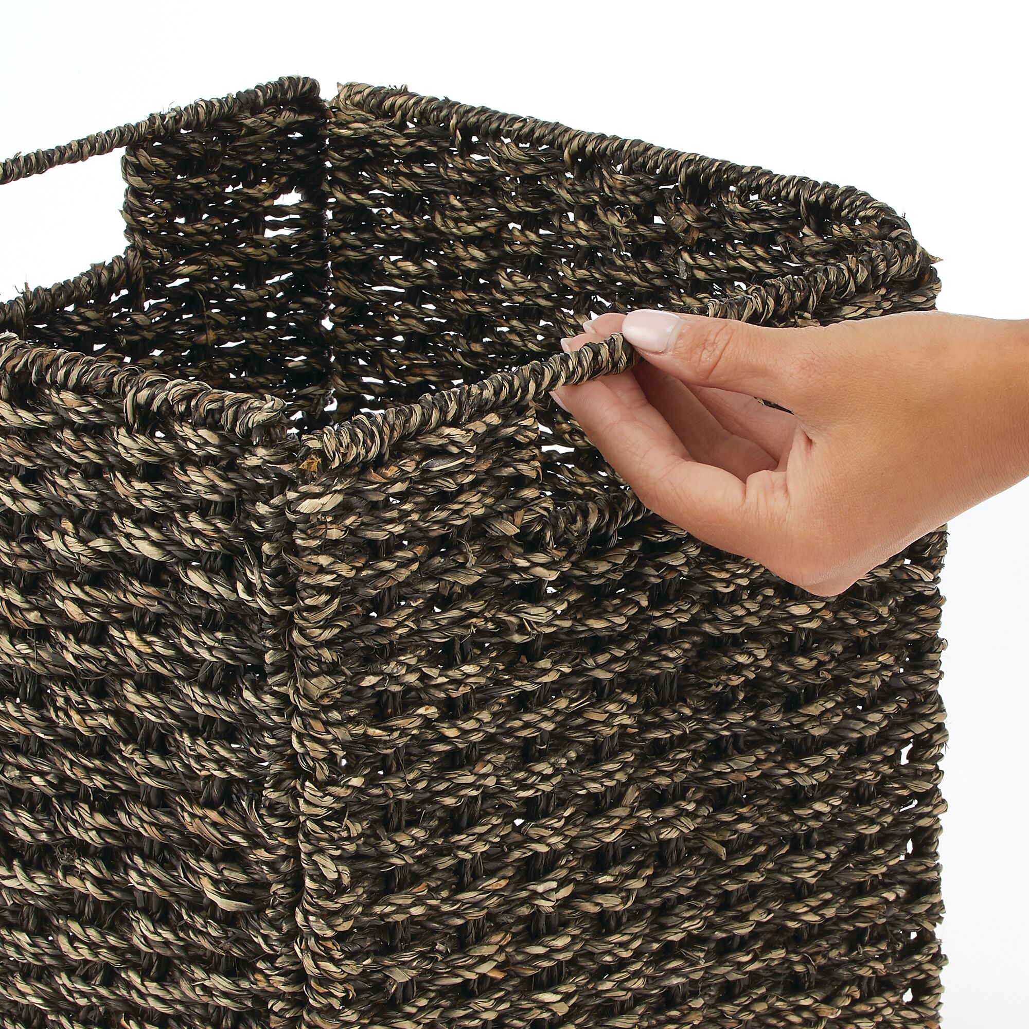 mDesign Seagrass Woven Cube Bin Basket Organizer with Handles Storage for Bedroom, Home Office