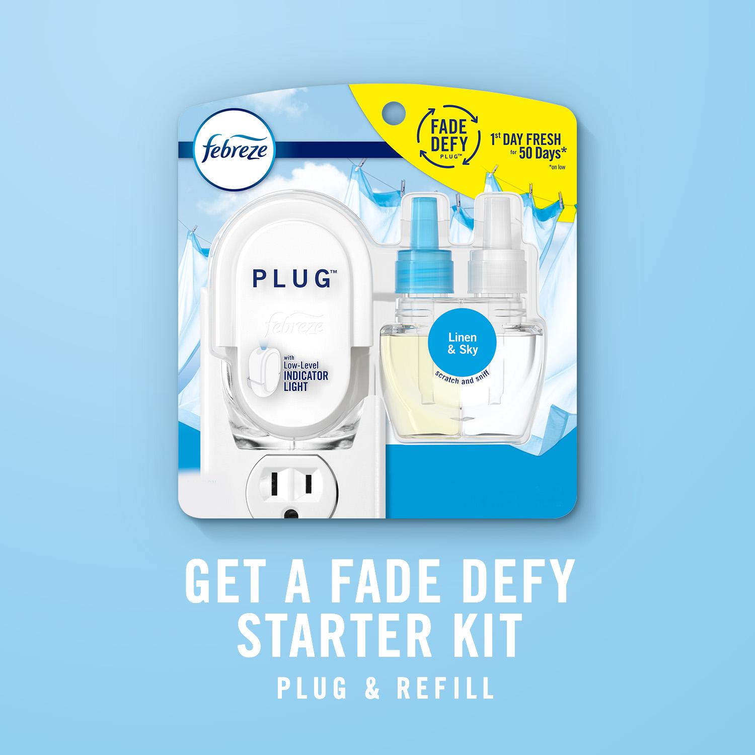 Febreze Fade Defy Plug Air Freshener & Odor Fighter, Ocean, Starter Kit &  (1) .87 fl. oz. Oil Refill