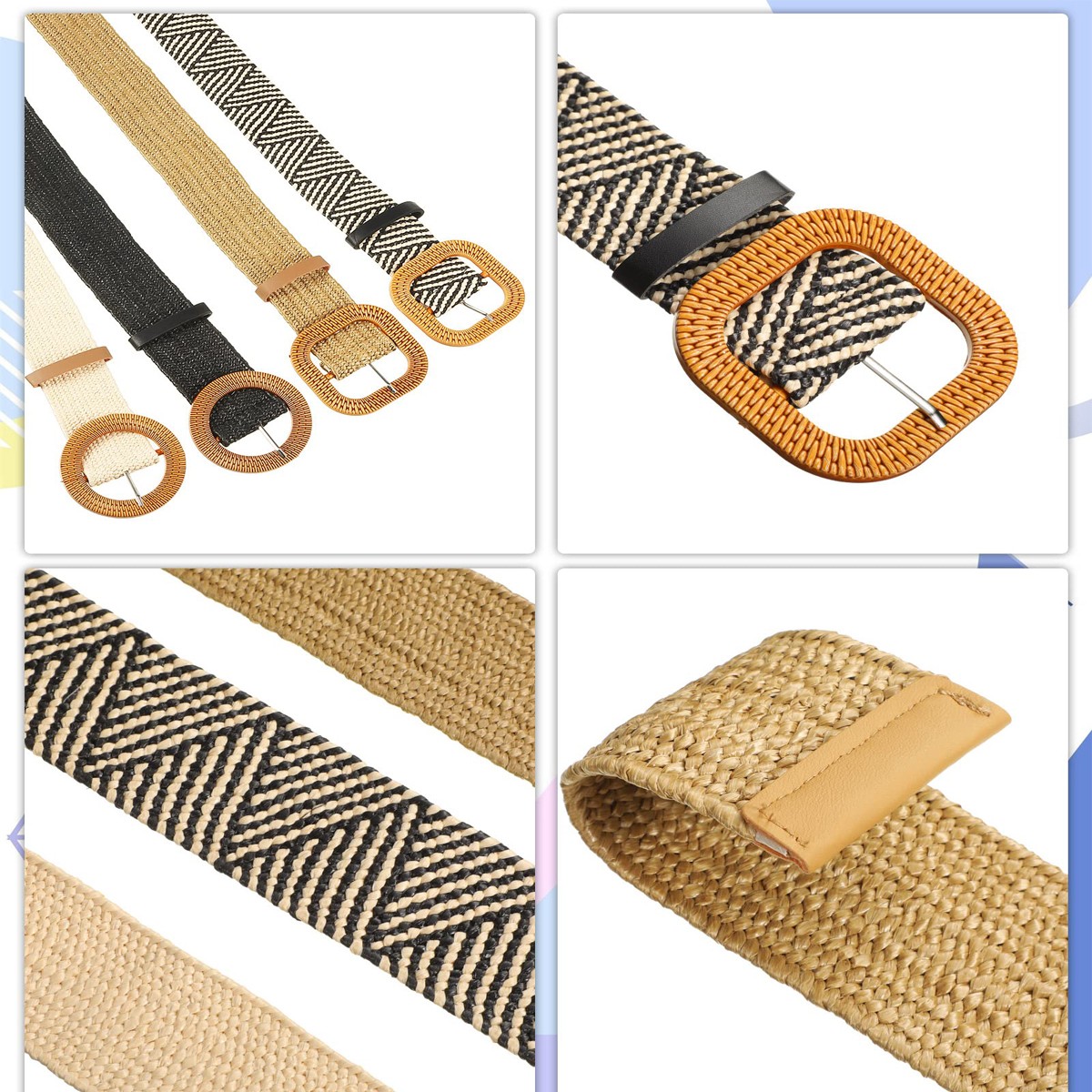 Mens Fancy Belts Women Belt Straw Woven Elastic Stretch Wide Waist Belts For