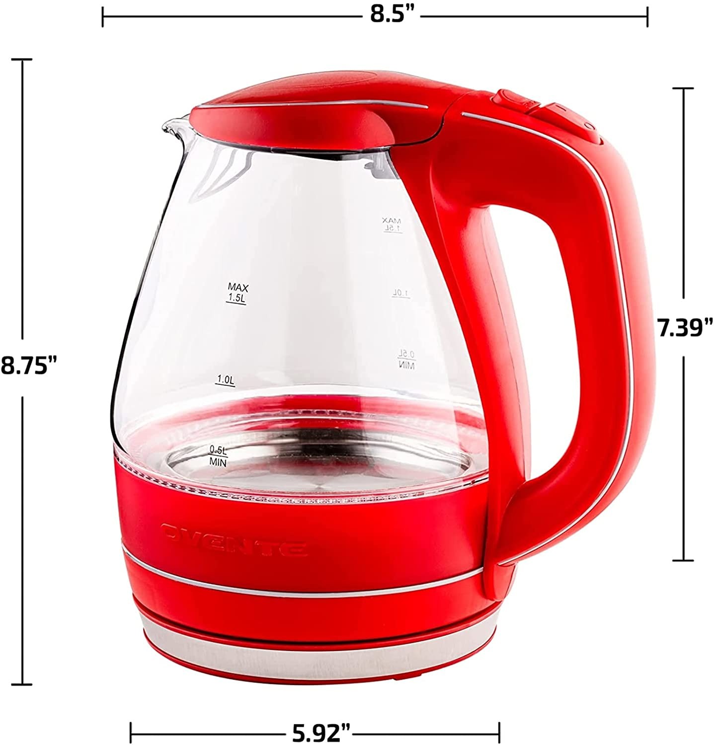 OVENTE Glass Electric Kettle Hot Water Boiler 1.5 Liter Borosilicate