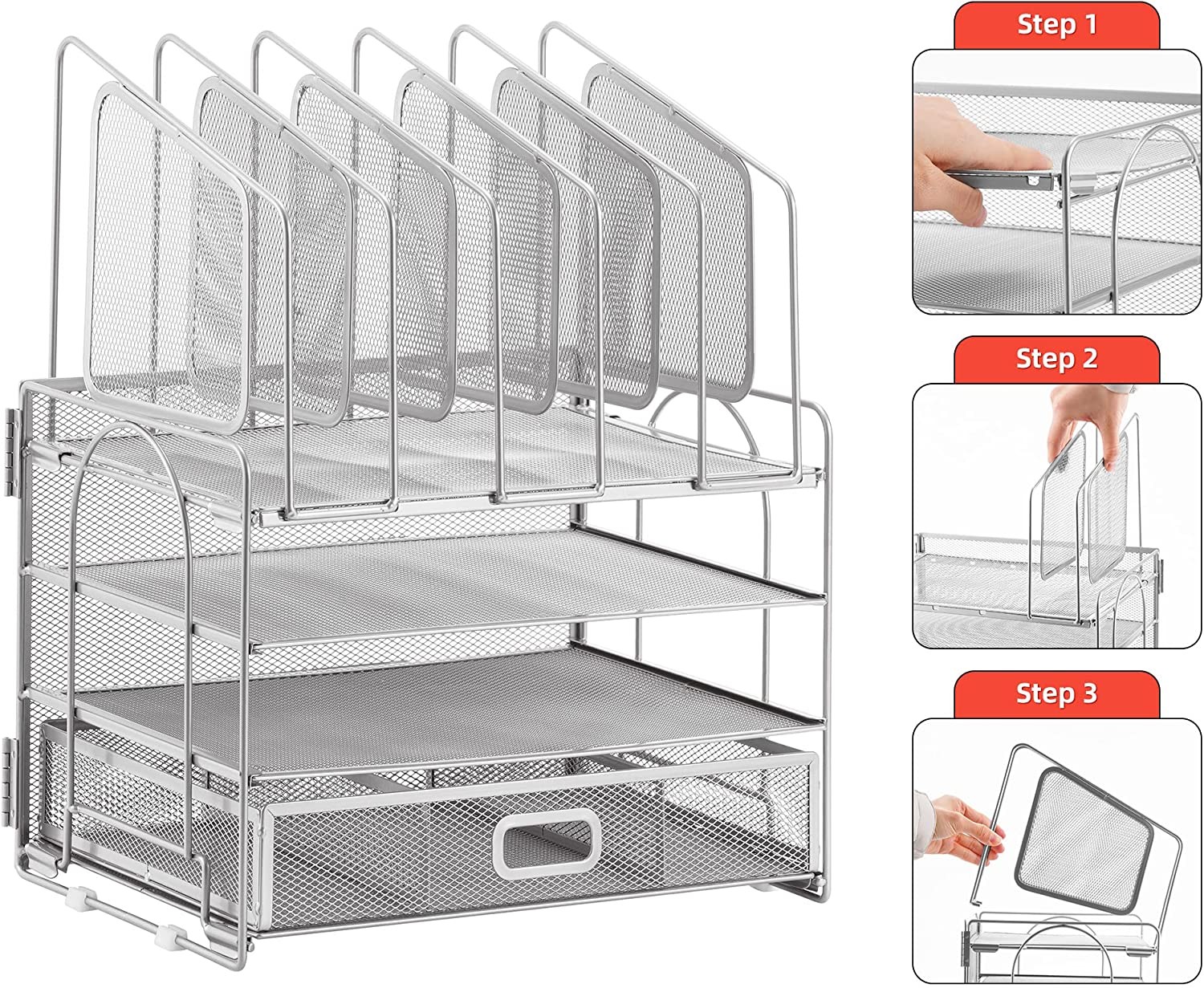 Desk Organizer with Mesh File Holder, 4-Tier Office Supplies Desk  Organizers and