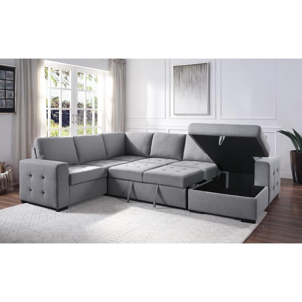 ACME Nardo Fabric Storage Sleeper Sectional Sofa in Gray Best Deals and