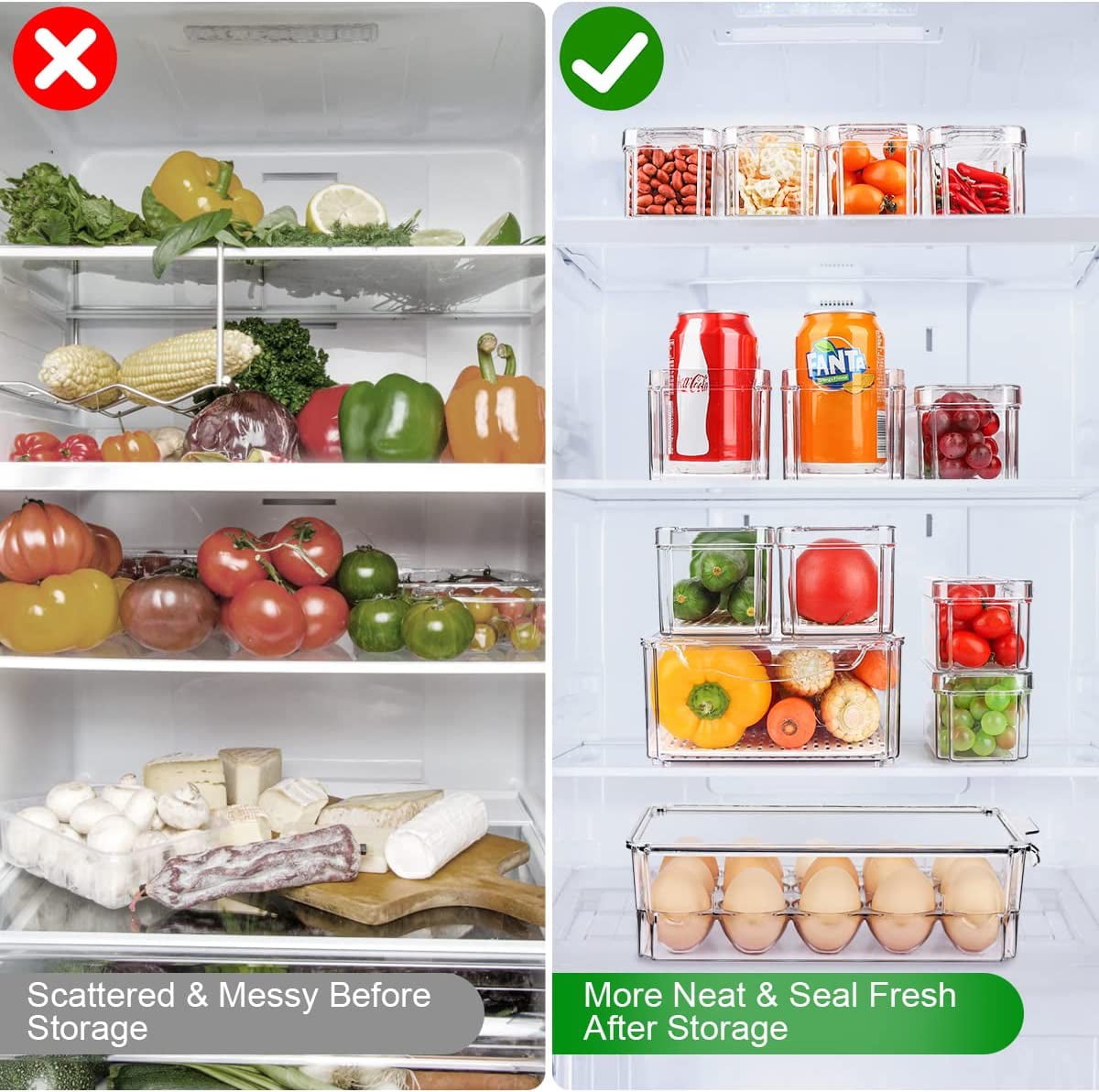 8 Pack Refrigerator Organizer Bins,Plastic Freezer Organizer Bins