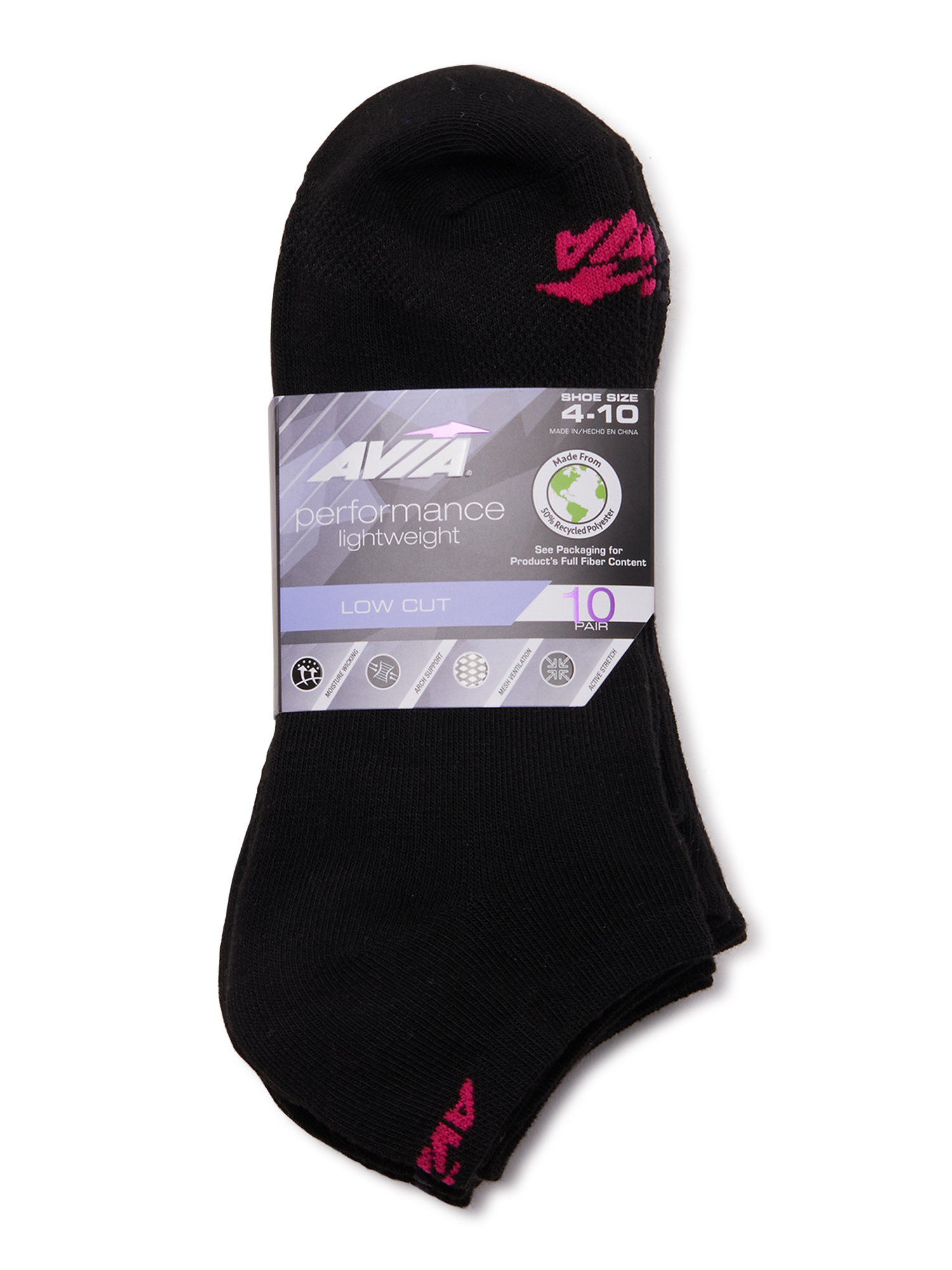 Avia Women's Performance Cushioned Ankle Sock, 10 Pack 