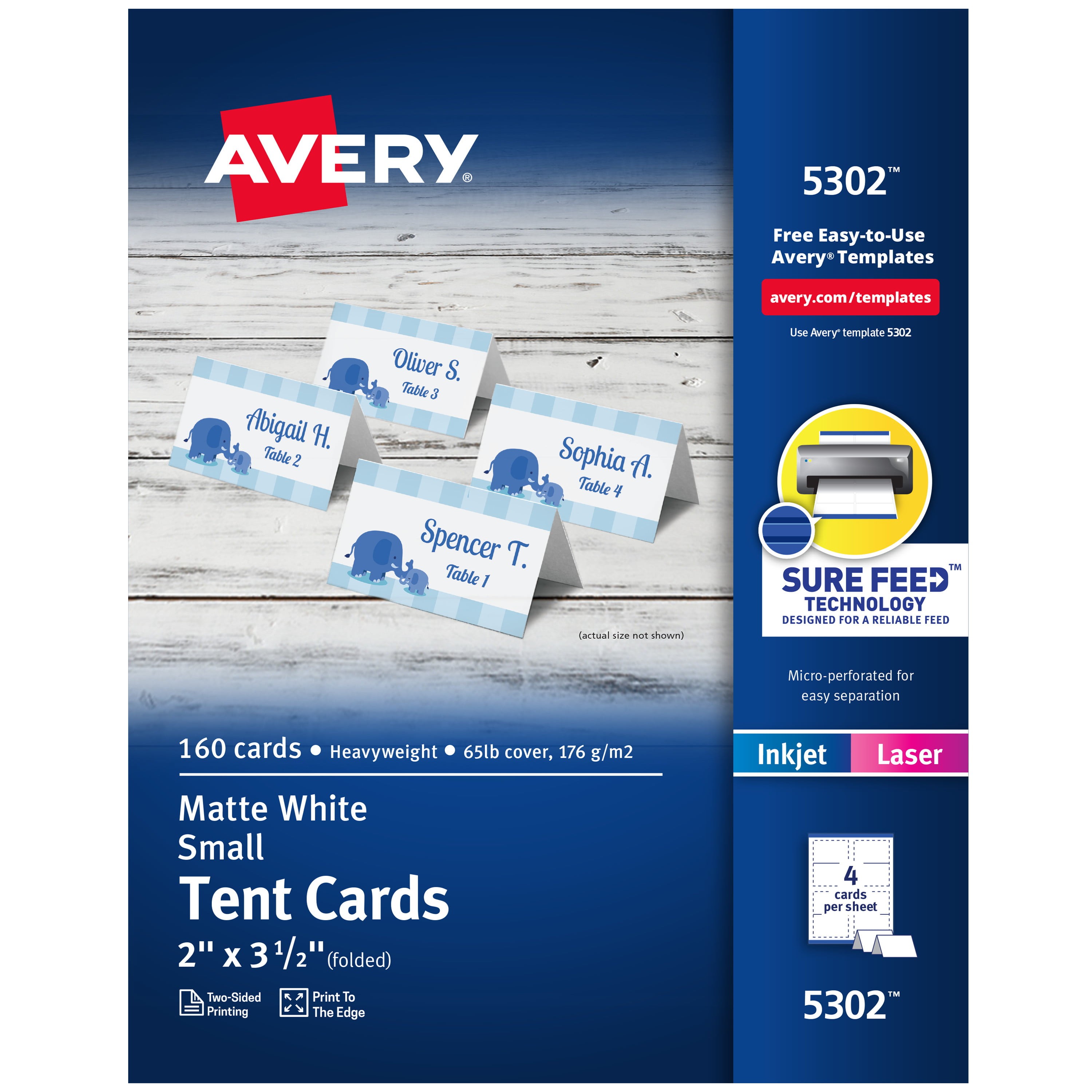 Avery Printable Small Tent Cards with Sure Feed Technology, 2