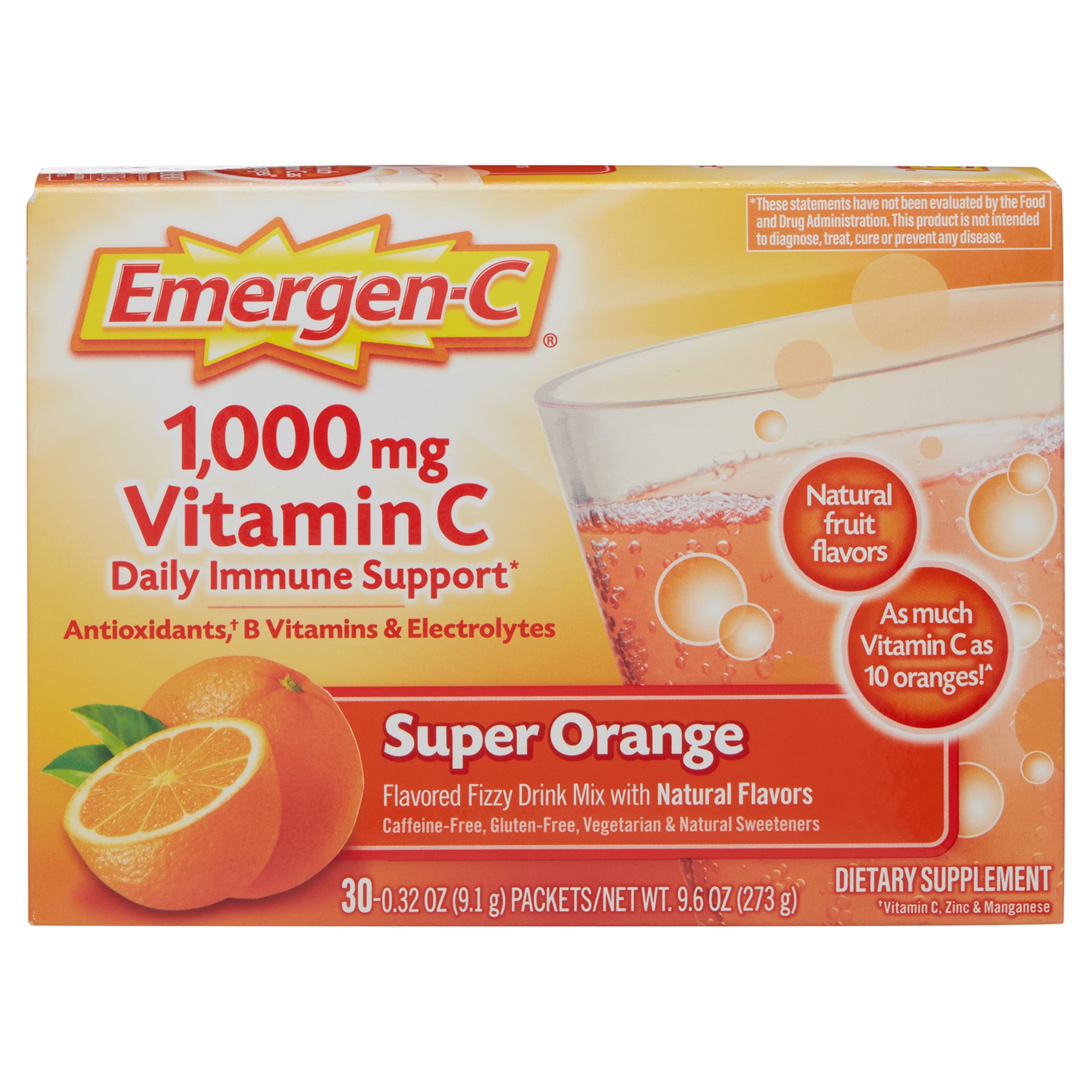 EmergenC 1000Mg Vitamin C Powder for Immune Support Super Orange 30