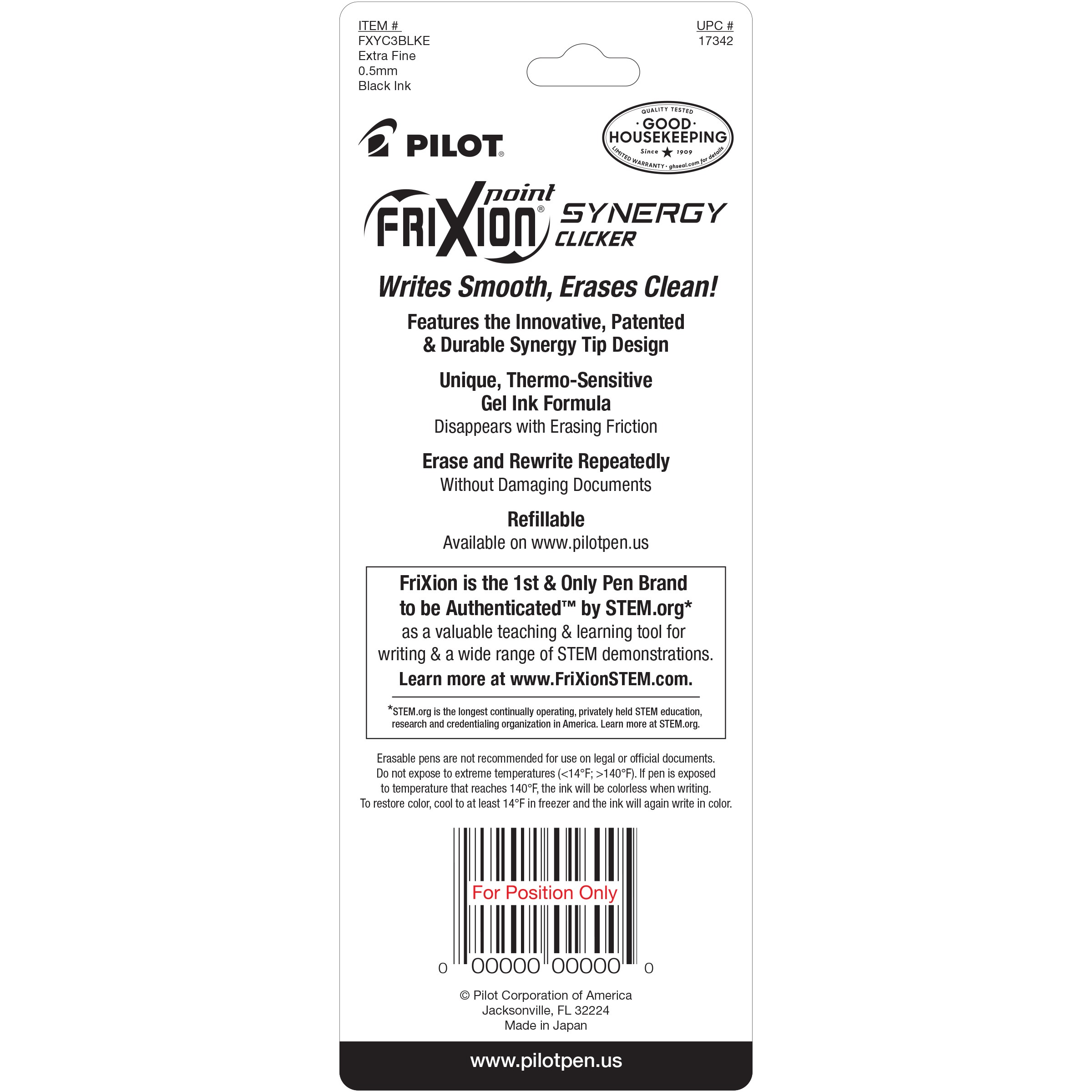 Pilot FriXion Synergy Clicker Erasable Gel Pens, Extra Fine Point, Black  Ink, 3 Count 