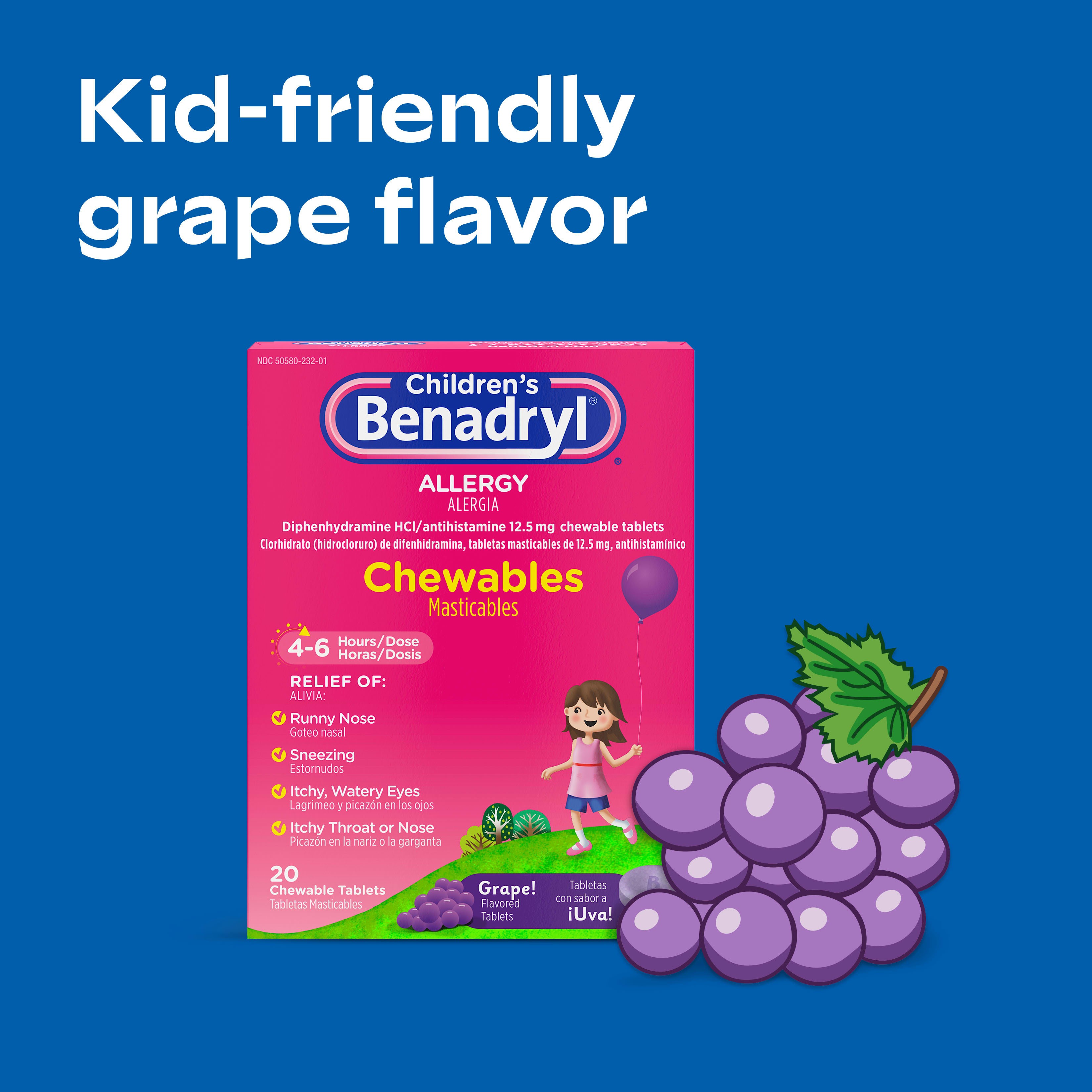 Children's Benadryl Allergy Relief Chewable Tablets, Grape, 20 ct Best Deals and Price History