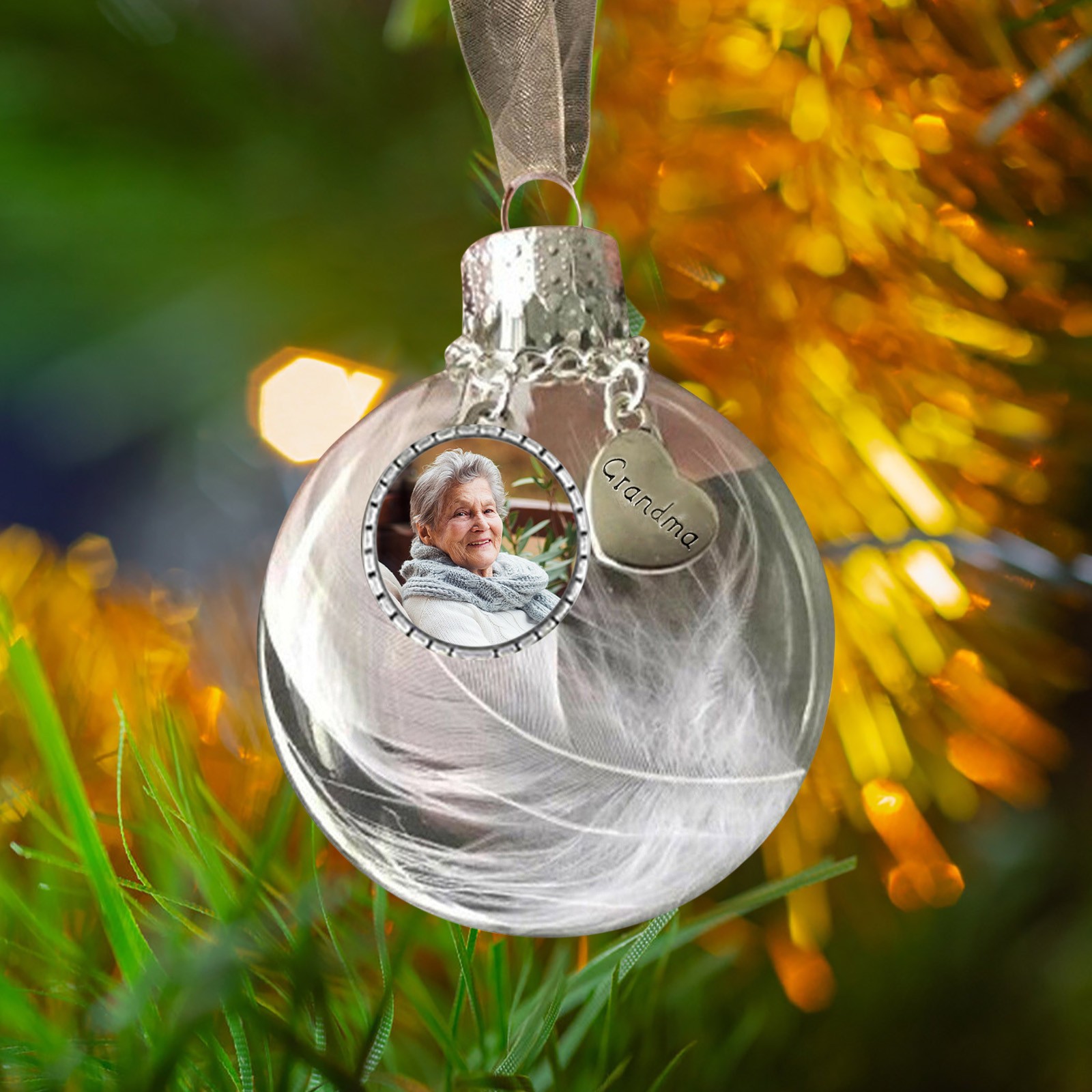 Clear Christmas Ornament Feather Ball, A Piece of My Heart is in