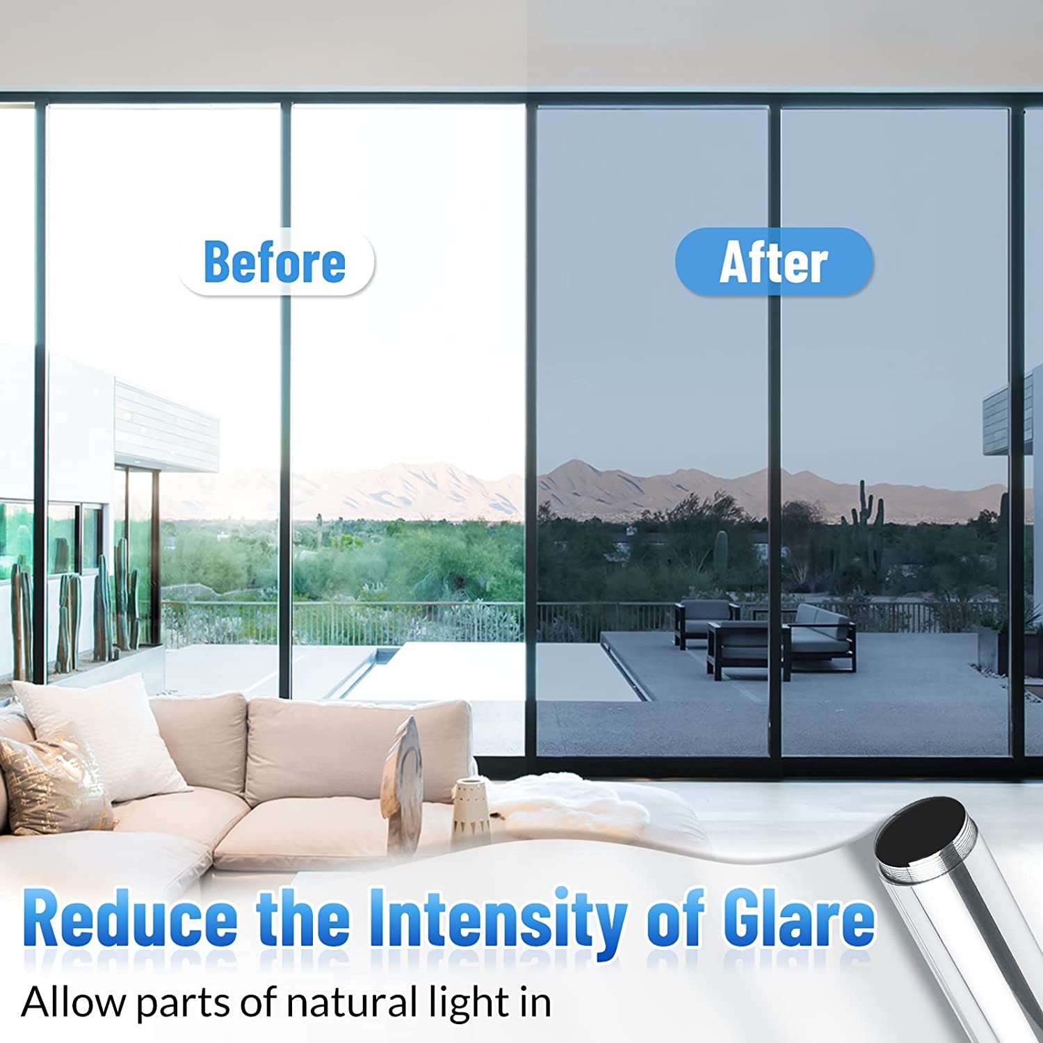 rabbitgoo One Way Window Film, Mirror Effect Tint Glass Covering for Home  Office, Daytime Privacy Protecting Reflective Heat Control Anti UV Door  Sticker for House, Black Silver 