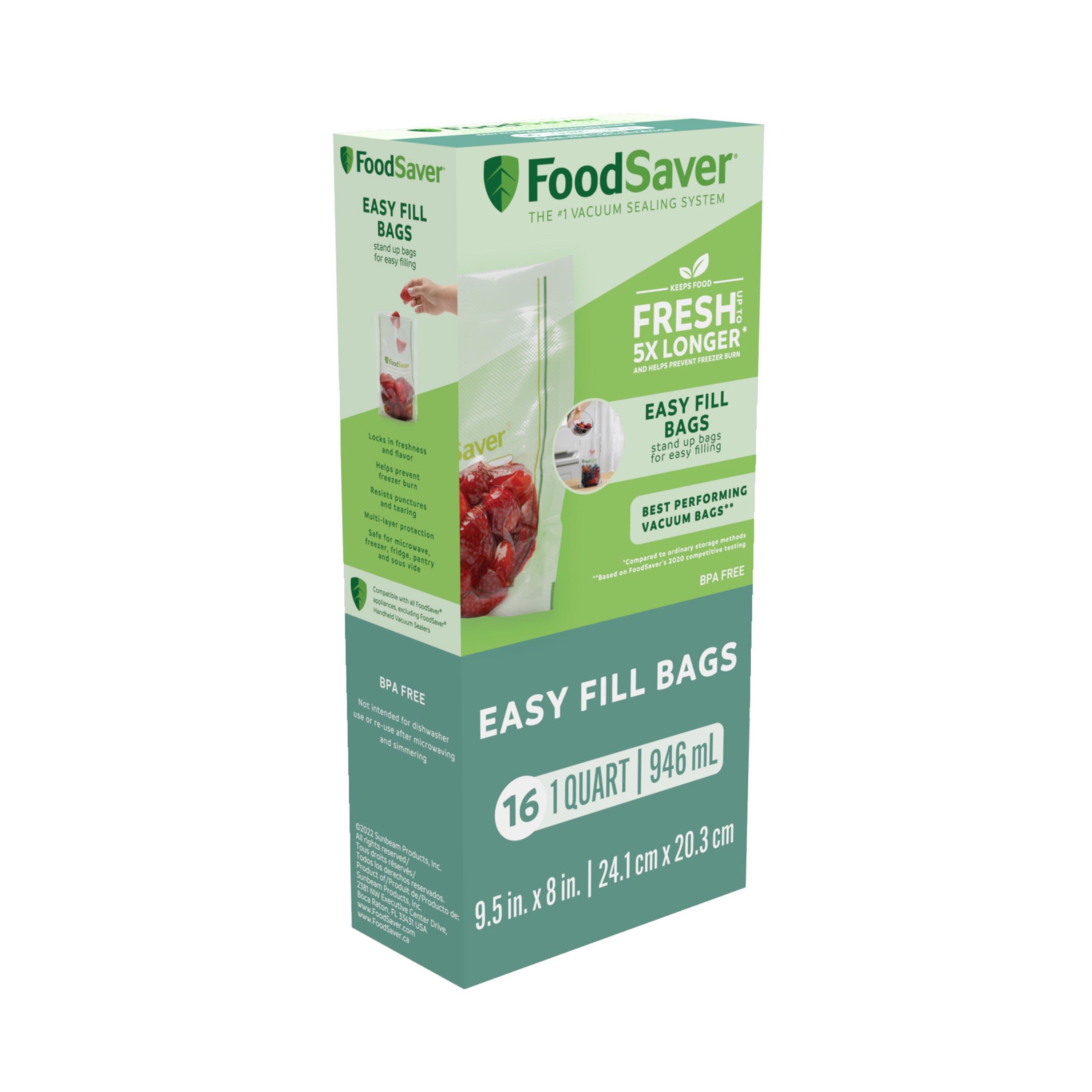 FoodSaver Easy Fill 1 Quart Vacuum Sealer Commercial Grade and Reusable Bags, 16 Count, Plastic