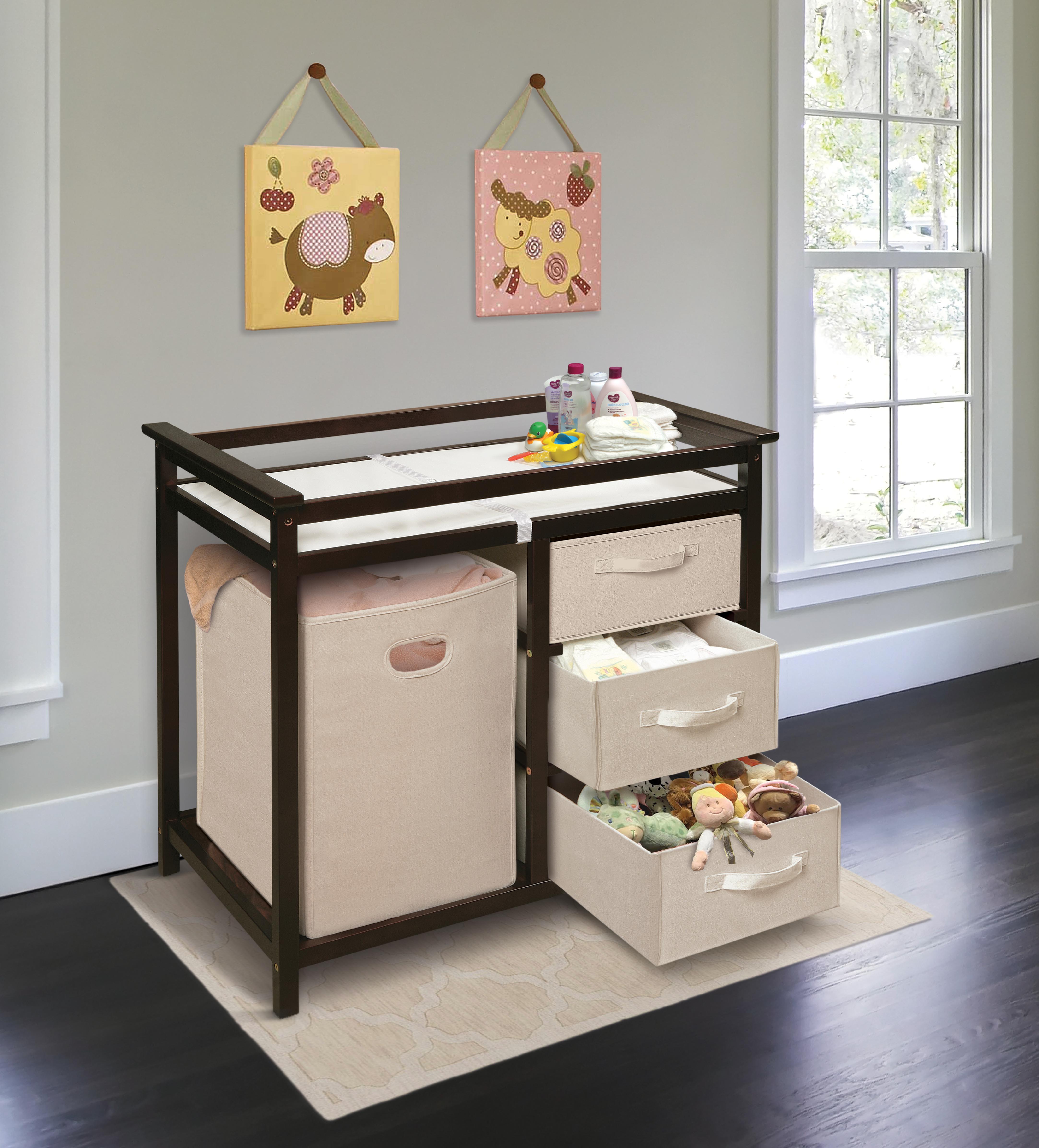 Badger Basket Modern Baby Changing Table with Hamper and 3 Baskets