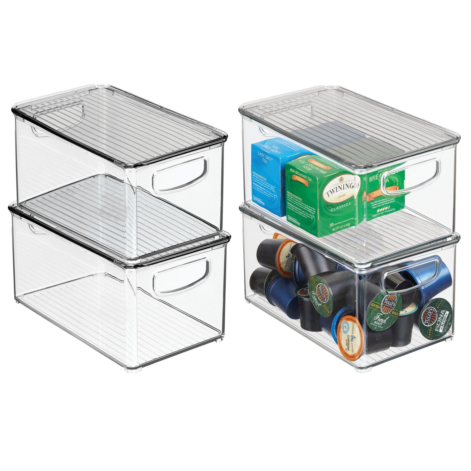 MDesign Plastic Kitchen Pantry Storage Organizer Container Bin, Handles -  Clear