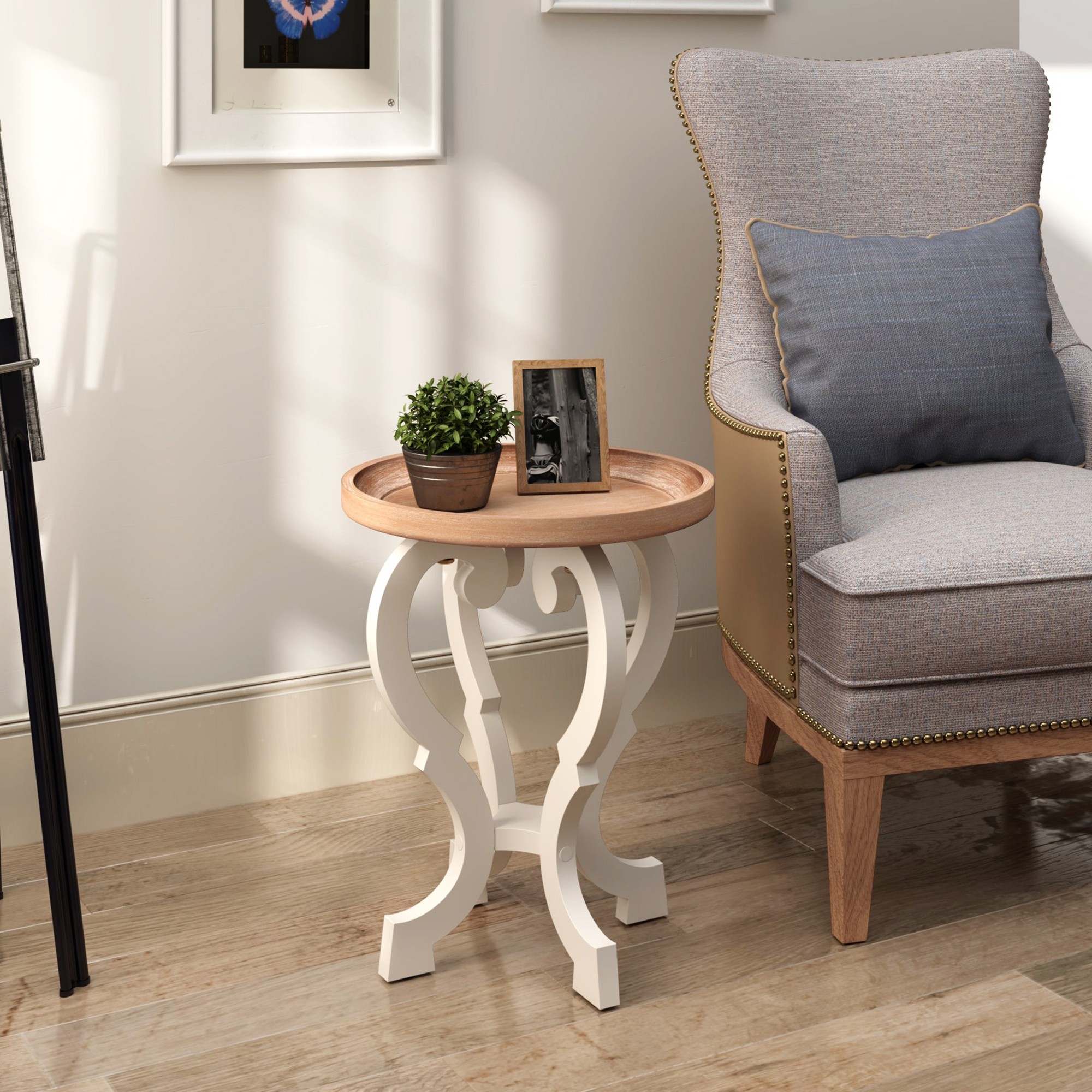 COZAYH Rustic Farmhouse Cottagecore Accent End Table, Natural Tray Top