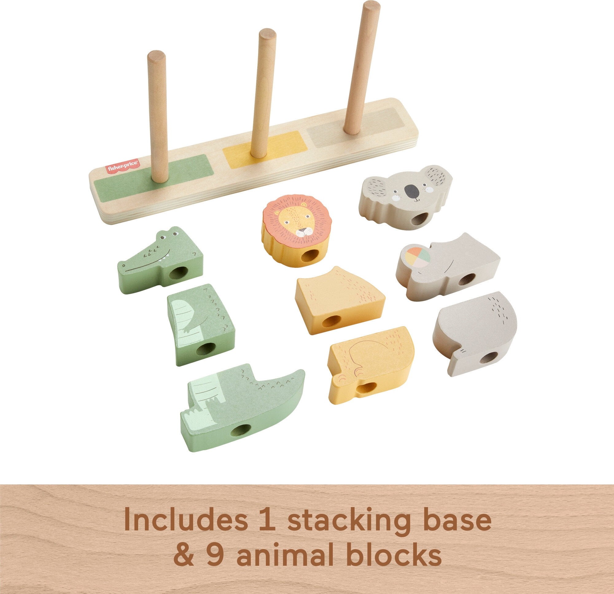Fisher-Price Wooden Stack & Sort Animals Stacking Toy for Development ...