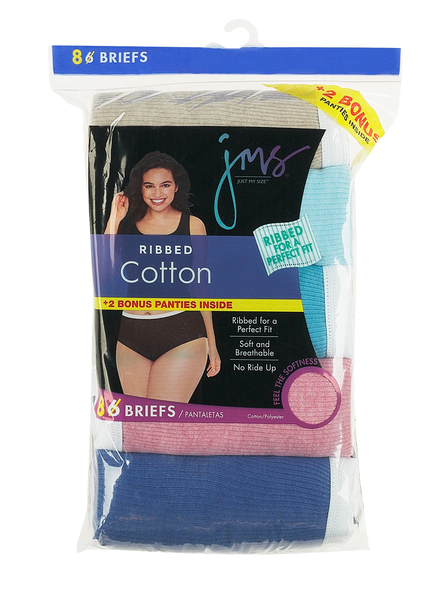 Just My Size Women's Ribbed Cotton Brief Underwear, 6-Pack