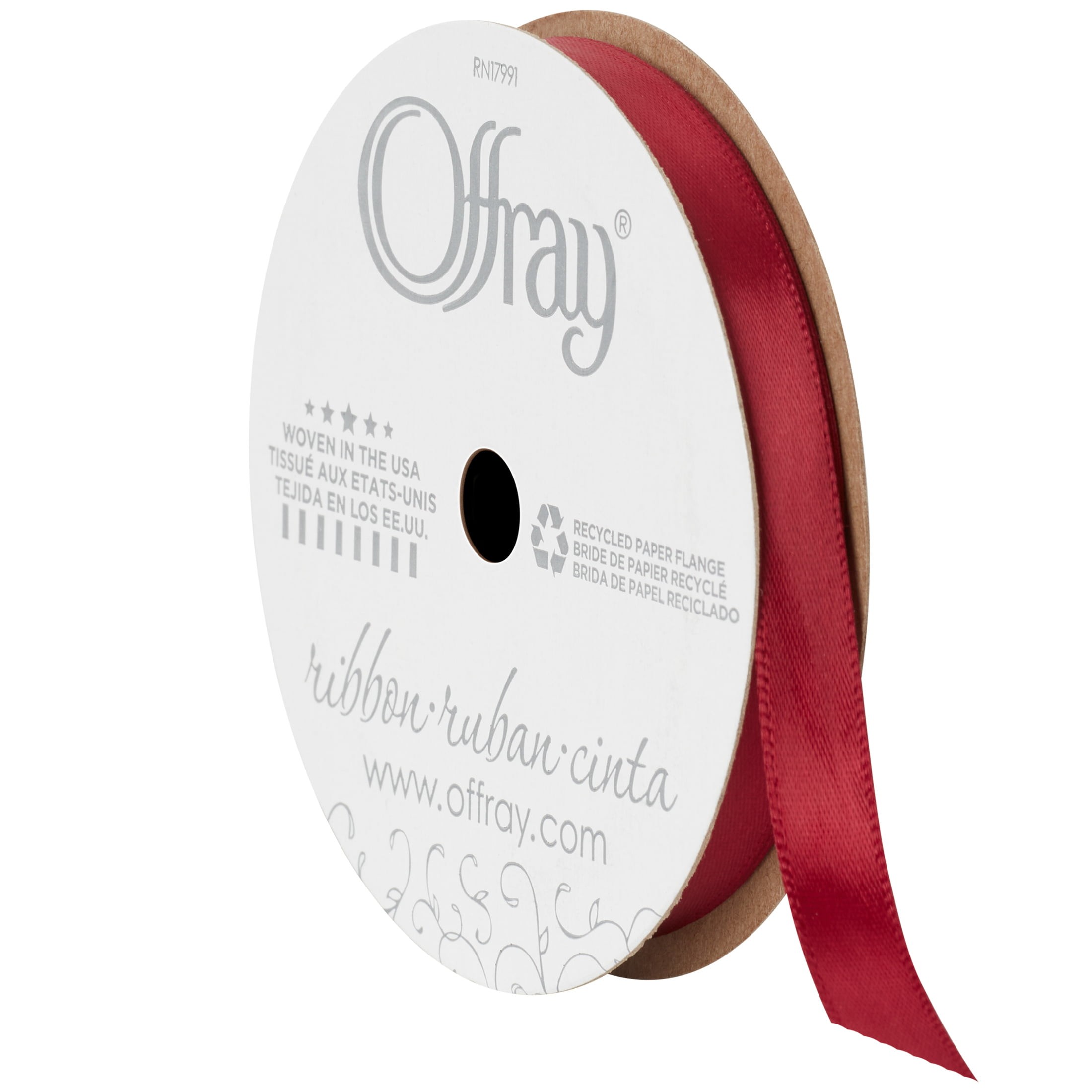 Offray Ribbon, Red 1 1/2 inch Single Face Satin Polyester Ribbon, 12 feet
