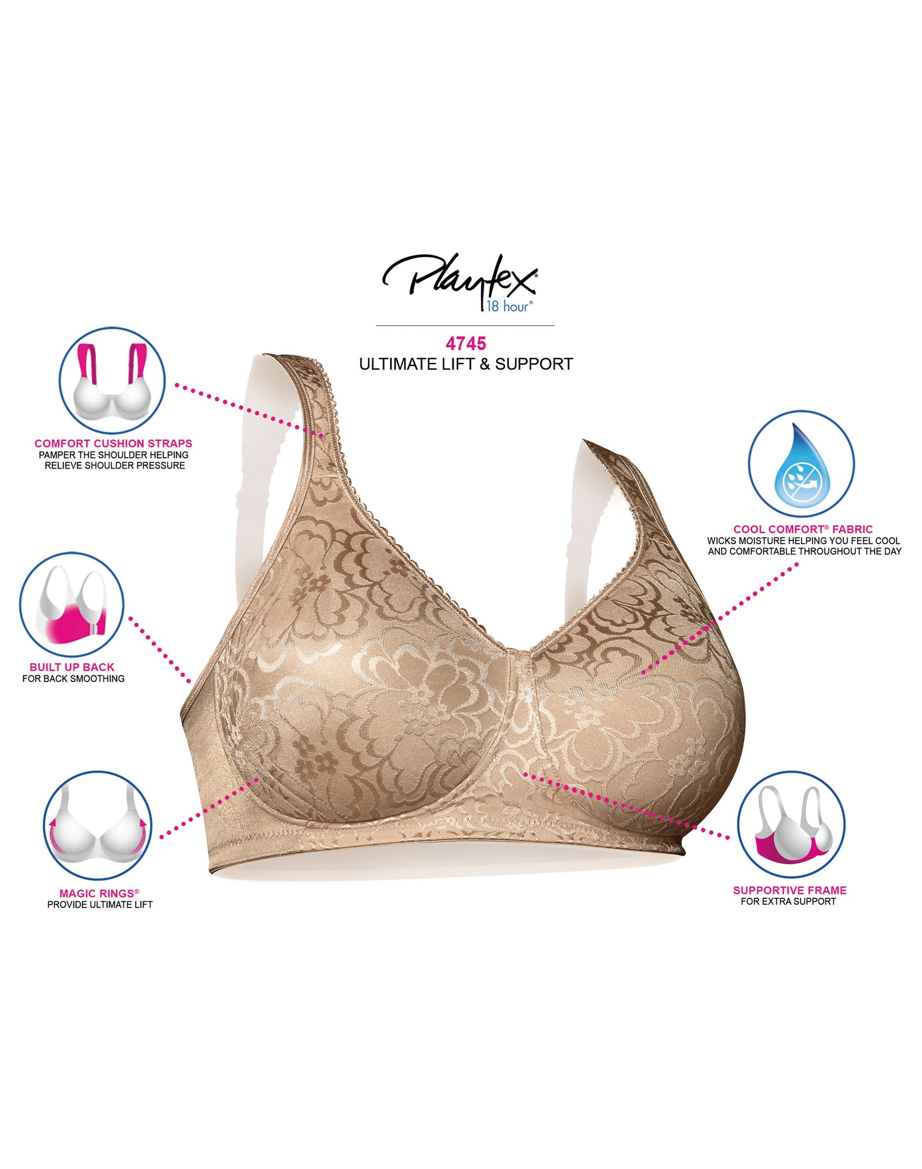 Playtex Womens 18 Hour Ultimate Lift and Support WireFree Bra Style