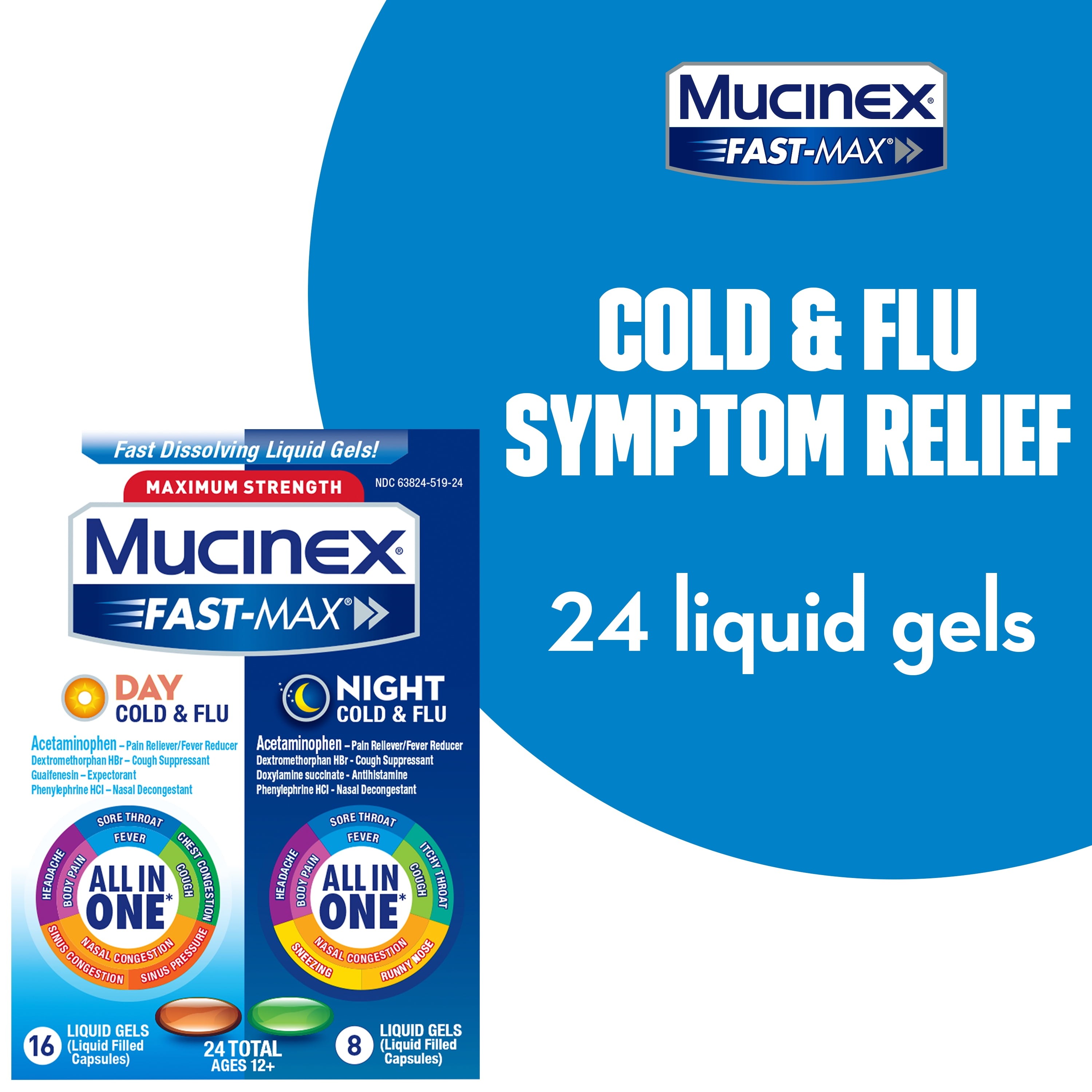 Mucinex All in One Fast Max, Cold and Flu Medicine, Day & Night Combo ...