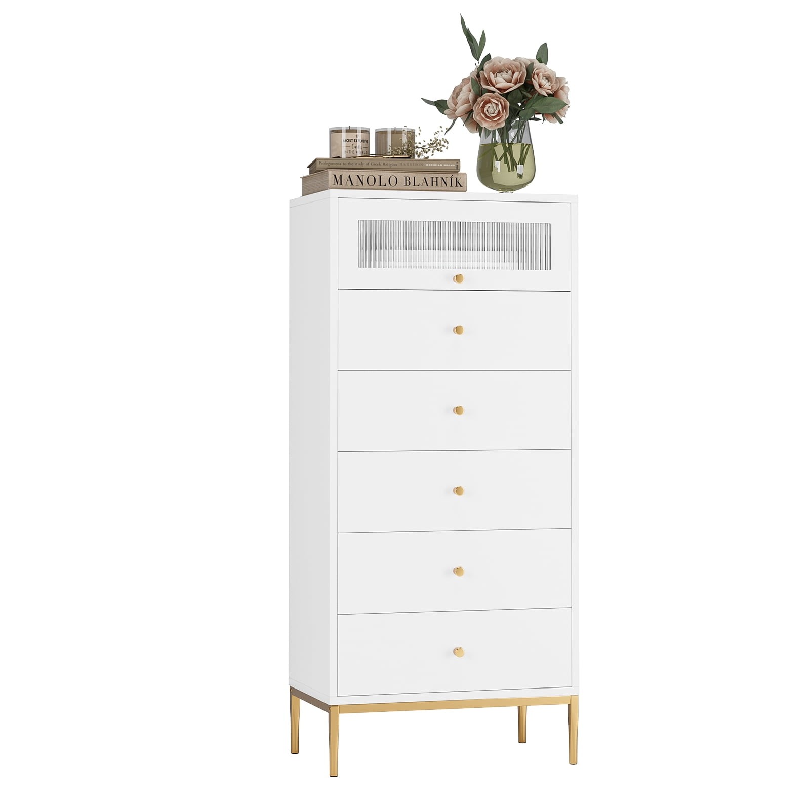 Homfa 5 Drawer White Dresser, Modern Storage Cabinet for Bedroom, White  Chest of Drawers Wood Organizer for Living Room