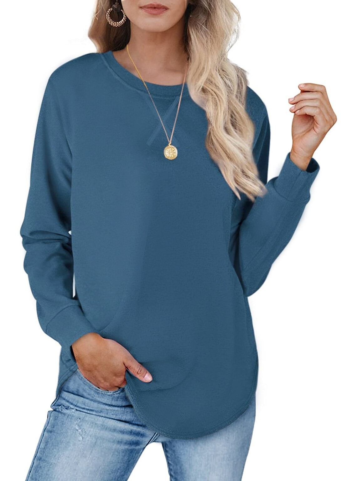 Fantaslook Long Sleeve Shirts for Women Crew Neck Casual Tunic Tops  Lightweight Pullover