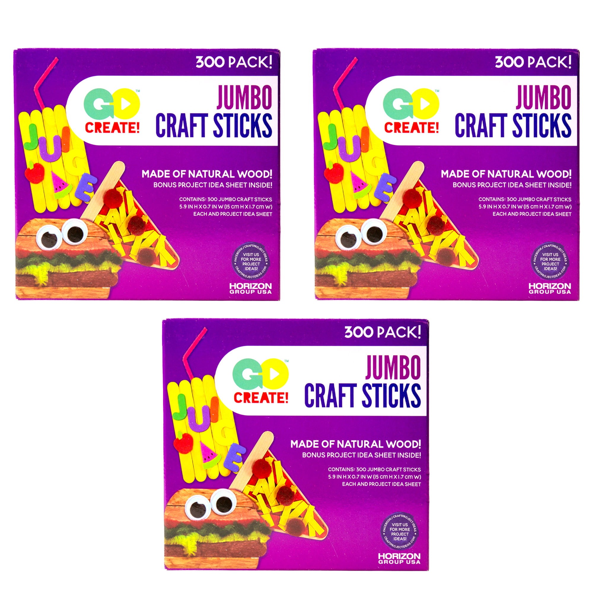 Go Create Wood Jumbo Craft Sticks, 300 Pack