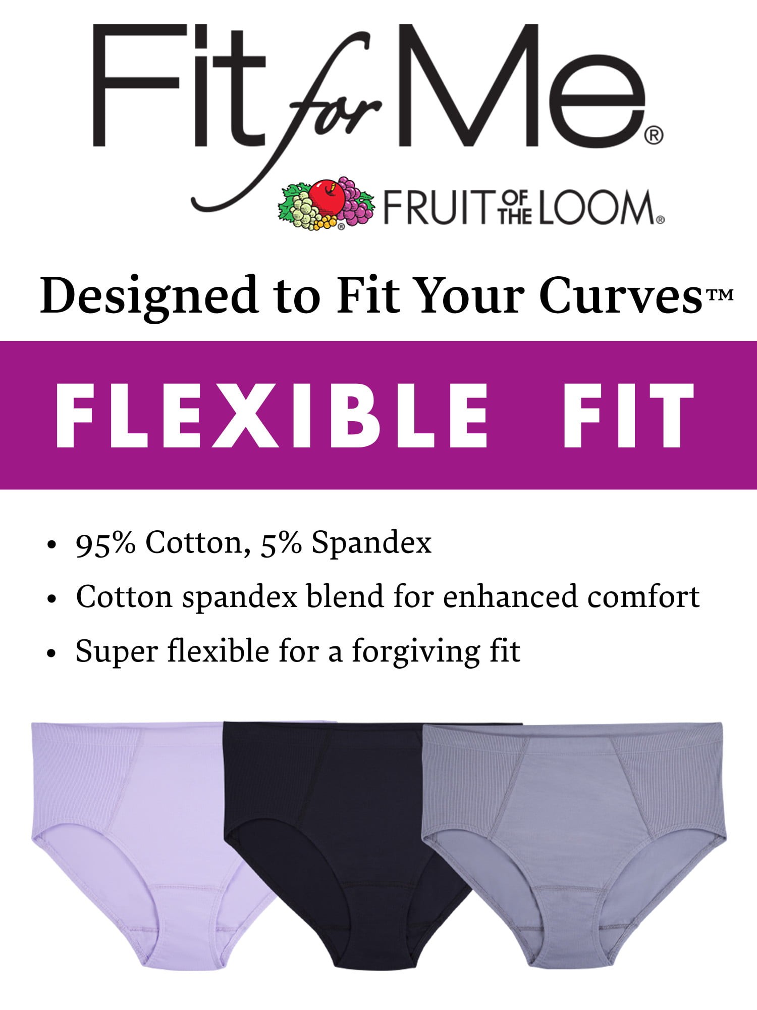 Fit for Me by Fruit of the Loom Women's Plus Size Flexible Fit Brief  Underwear, 6 Pack 