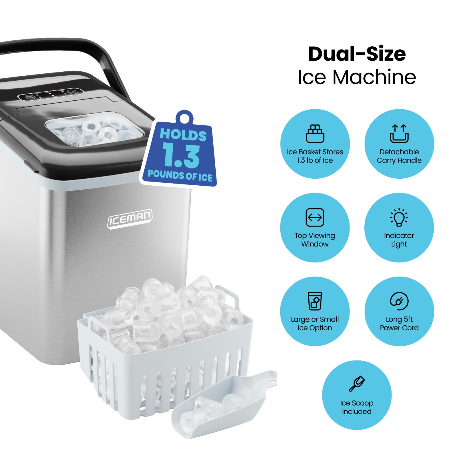 Iceman DualSize Ice Machine, 6 Mins per Batch, Two Ice Cube Size