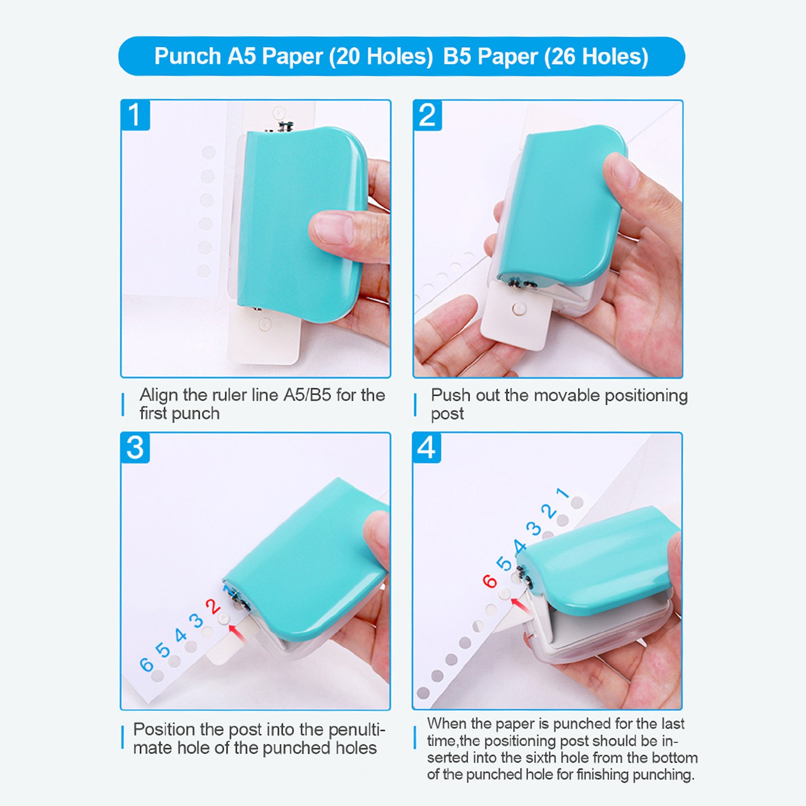 KW-trio® 6-Hole Paper Punch Handheld Metal Hole Puncher 5 Sheet Capacity  6mm for A4 A5 B5 Notebook Scrapbook Diary Planner