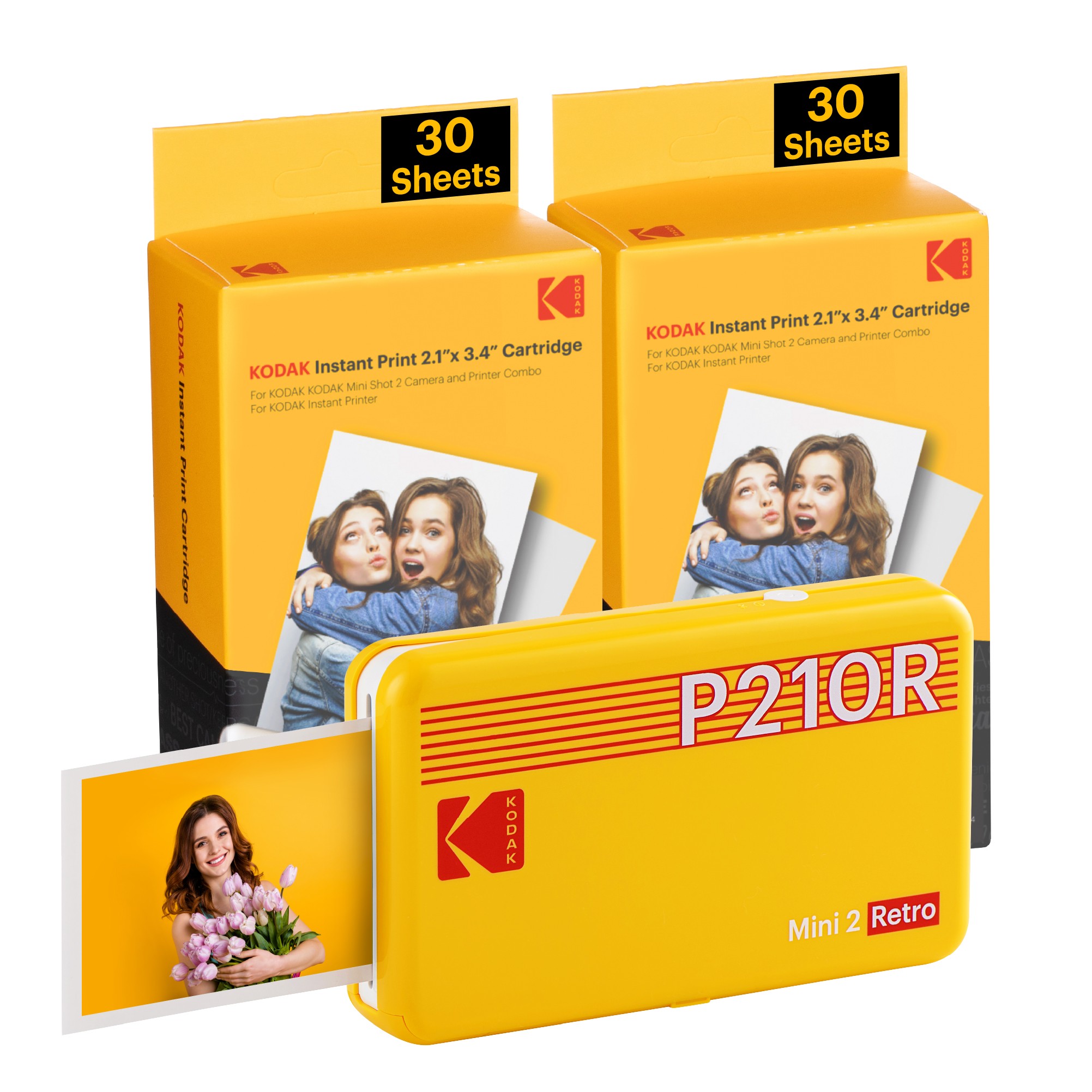 KODAK Mini 2 Retro 4PASS Portable Photo Printer (2.1x3.4 inches) + 68