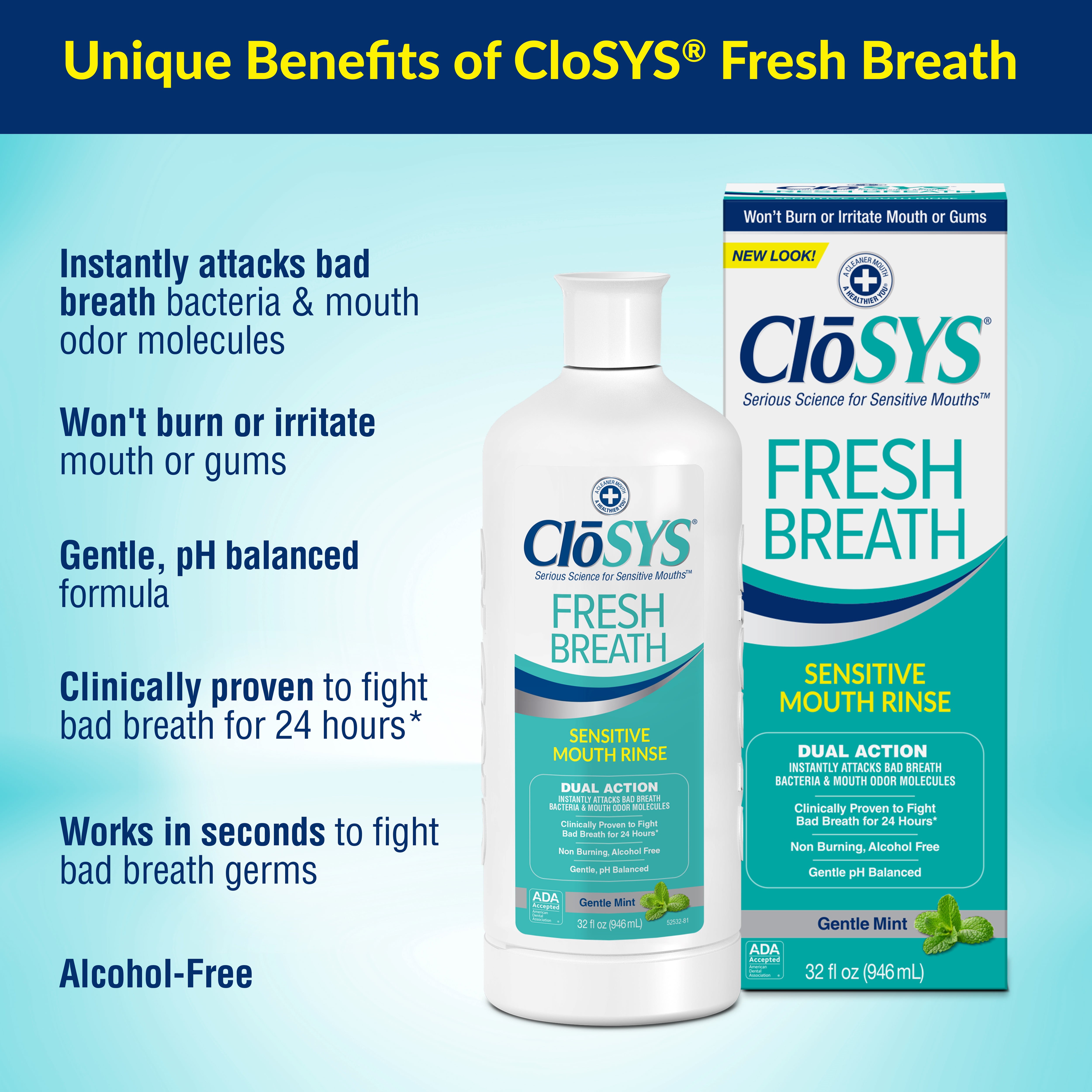 CloSYS Sensitive Mouthwash Gentle Mint, Alcohol Free, Dye Free, pH