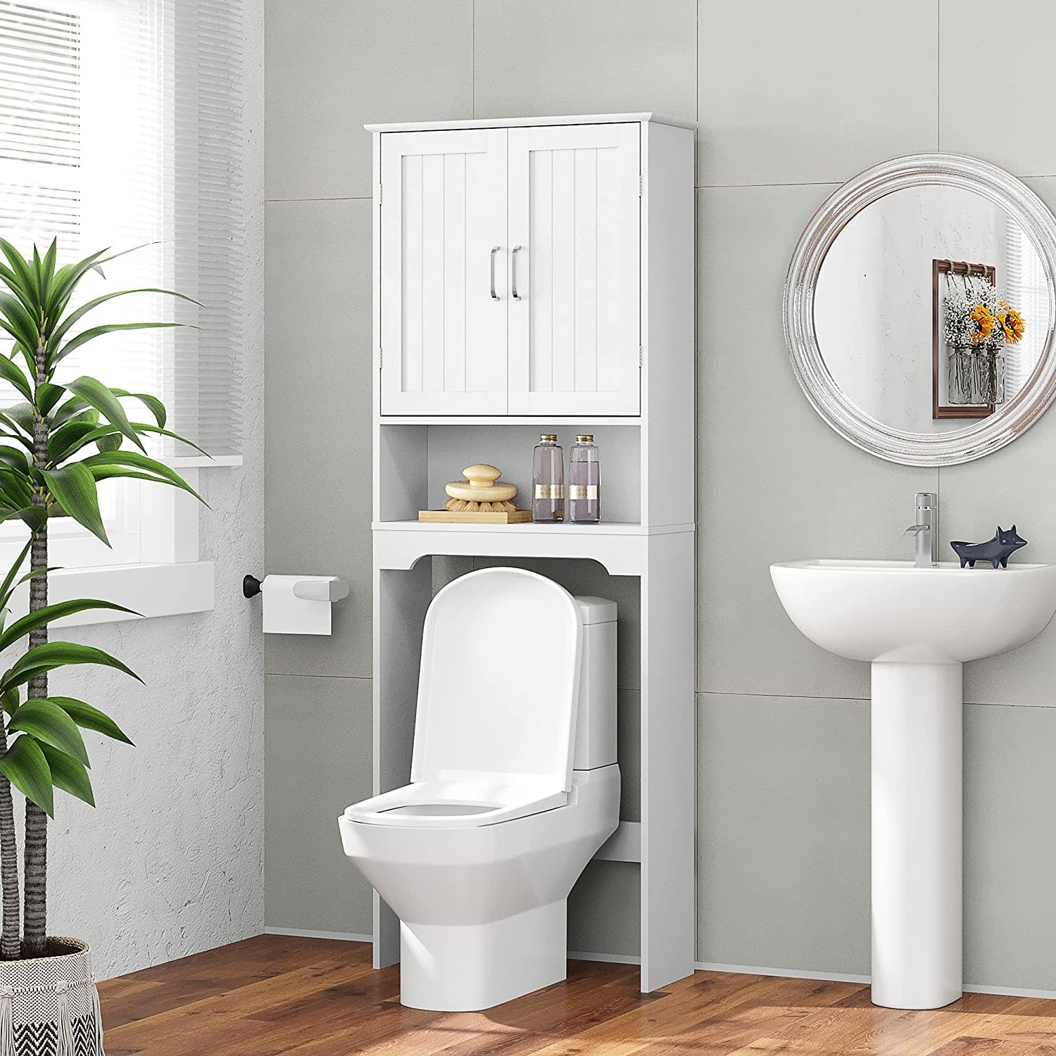 White Wood 2 -Tier Toilet Bathroom Spacesaver Storage Shelf