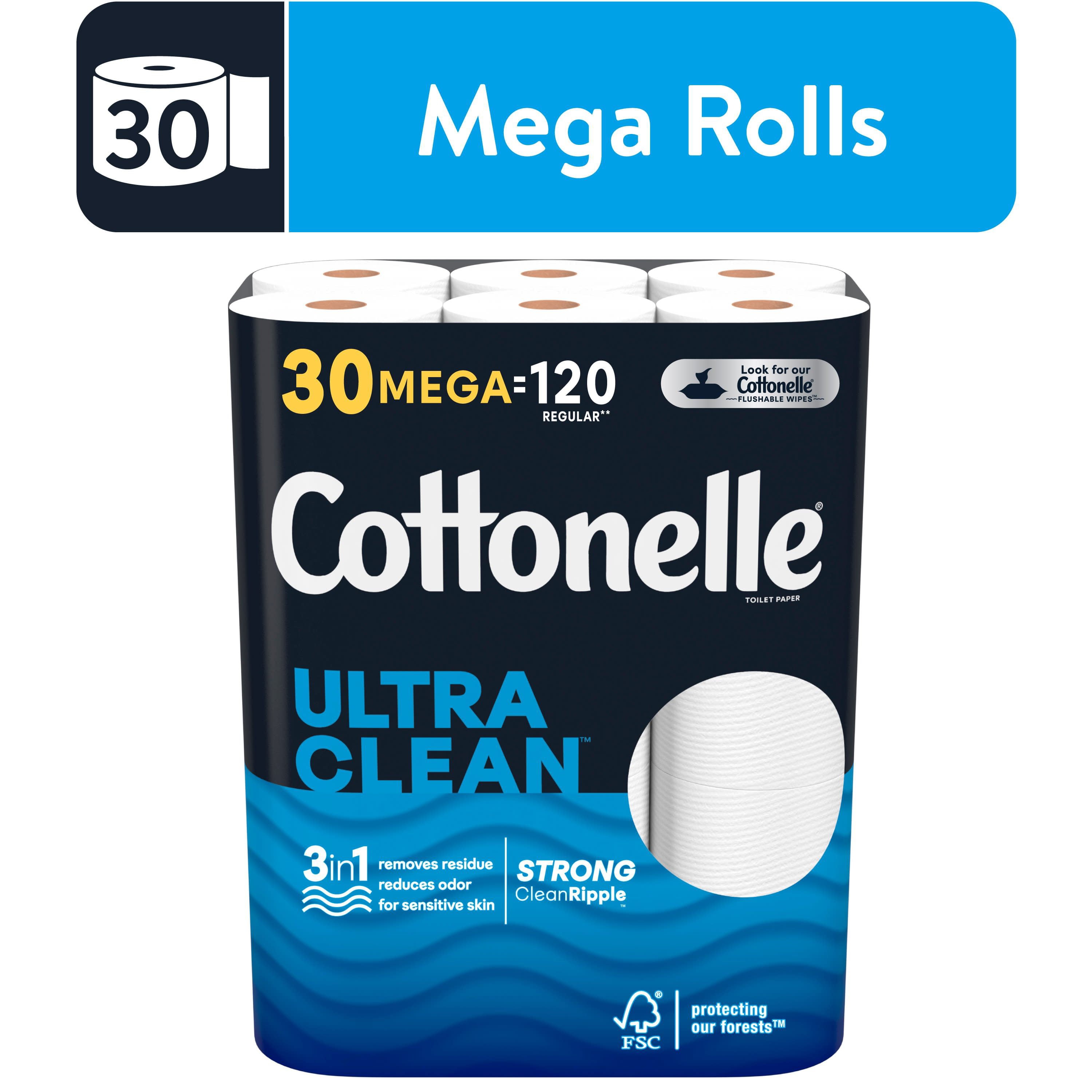 Cottonelle Ultra Clean Toilet Paper, Strong Toilet Tissue, 30 Mega