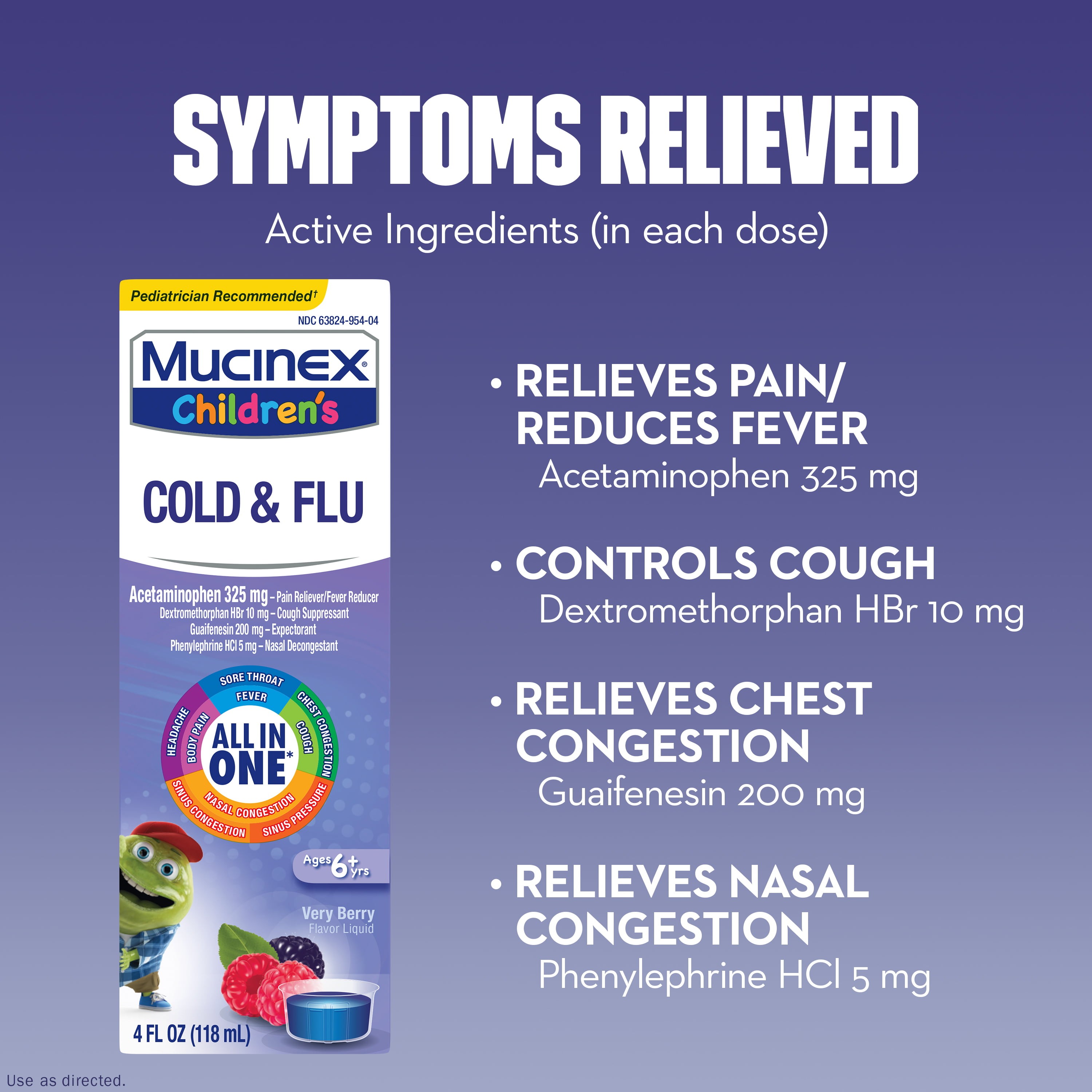 Mucinex Children’s Cold & Flu All in One, MultiSymptom Relief, Pain